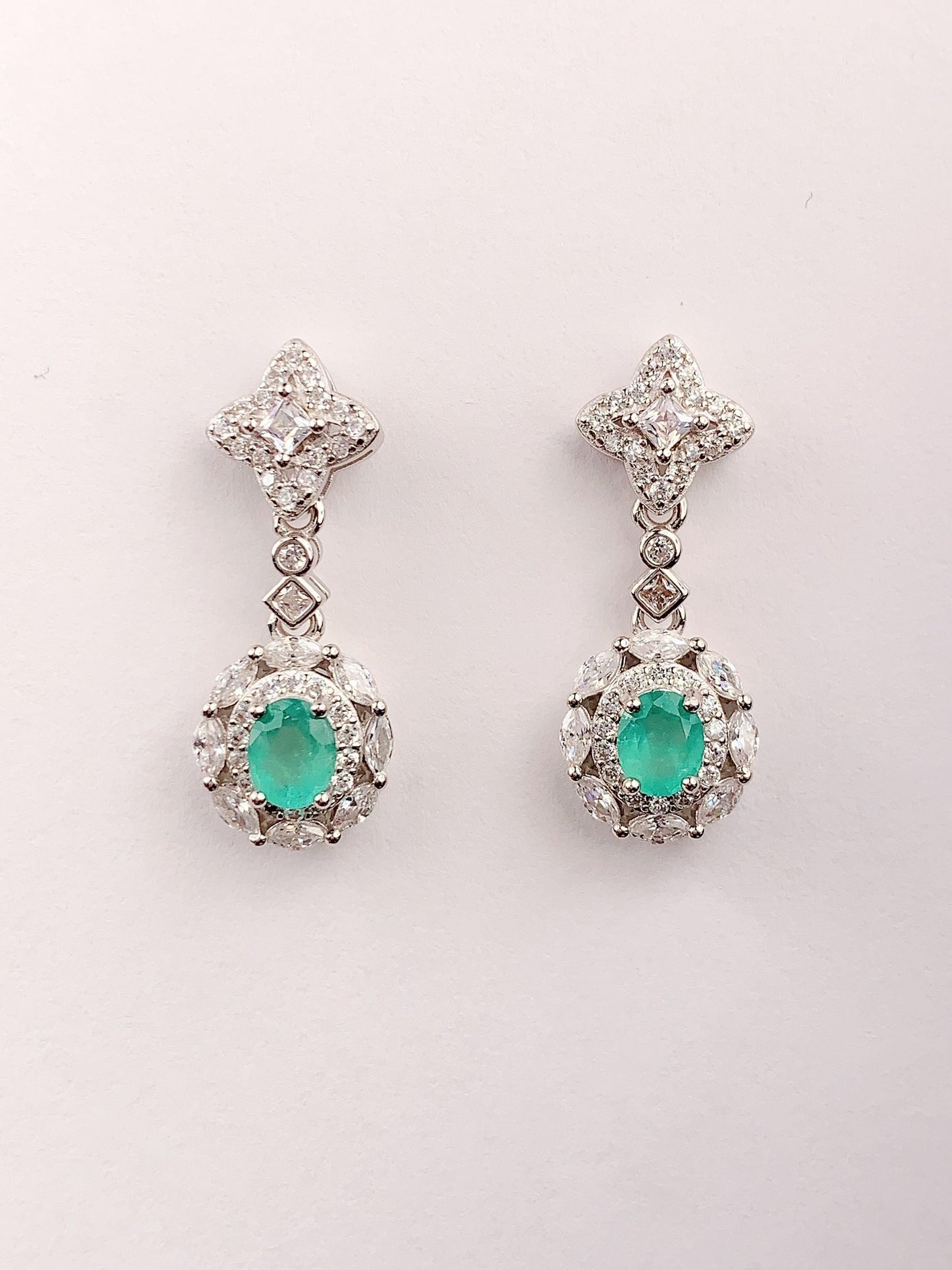 Emerald Sterling Silver Earrings: 18k Gold Plated Dangle Studs