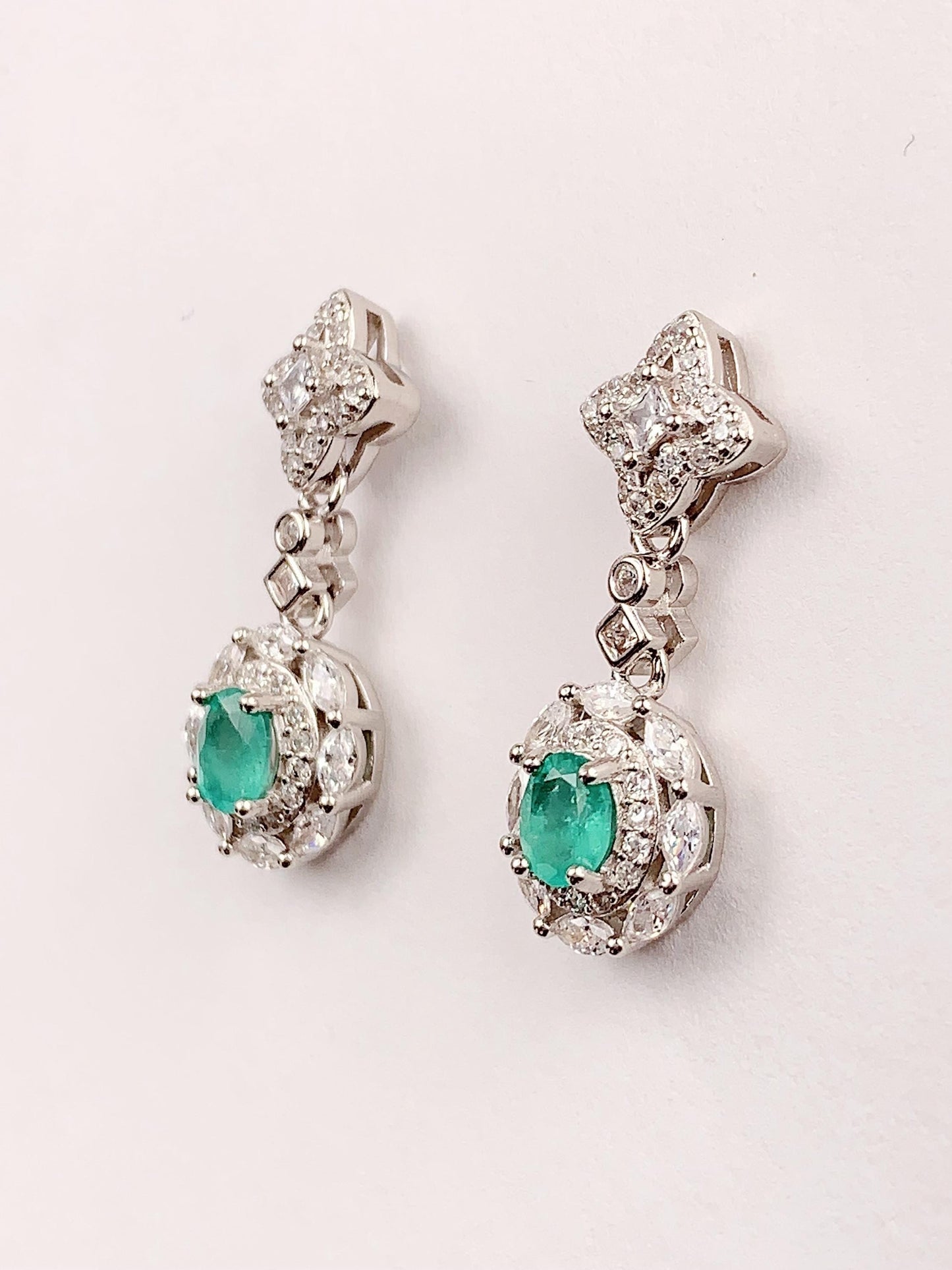 Emerald Sterling Silver Earrings: 18k Gold Plated Dangle Studs