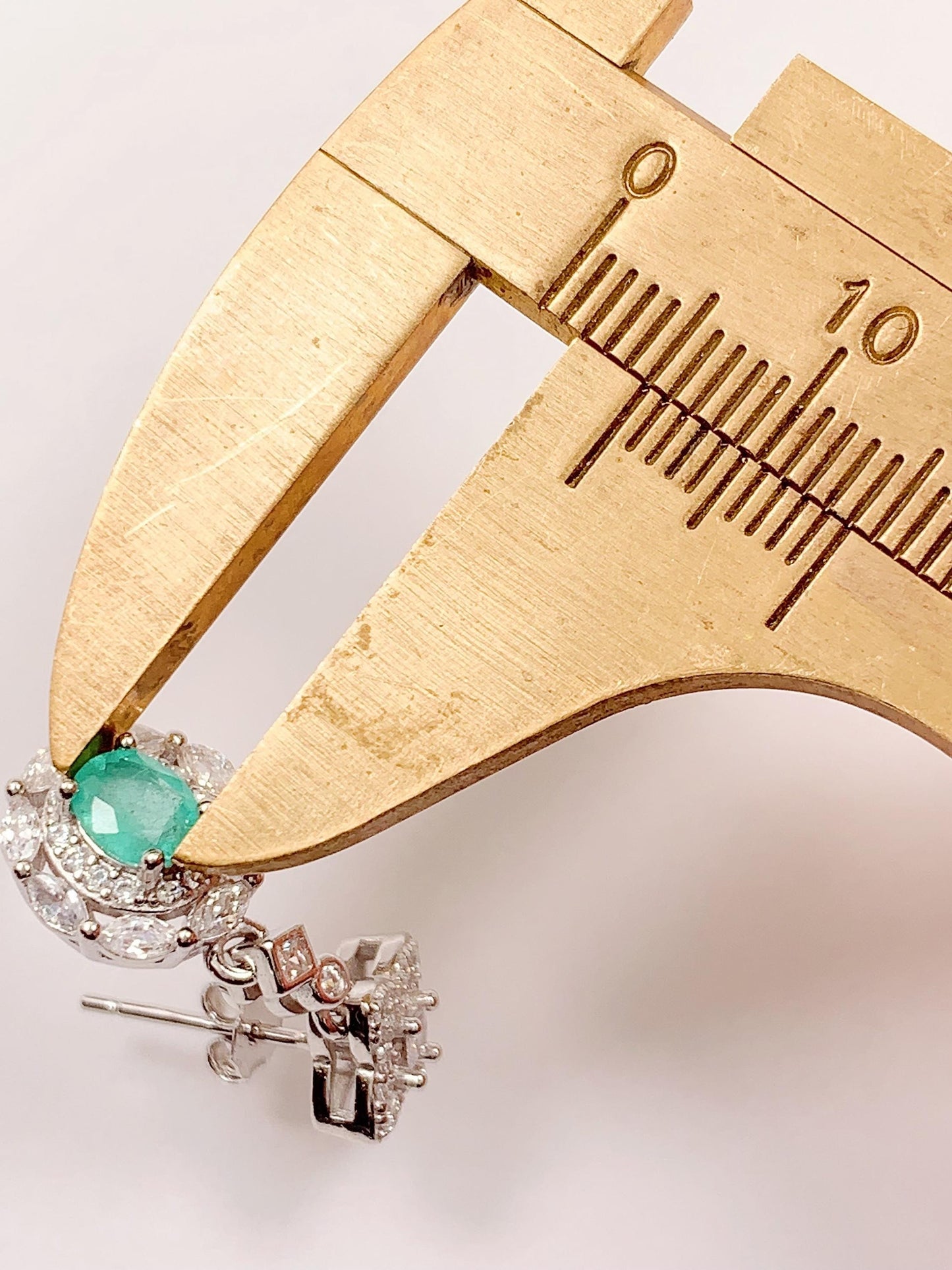 Emerald Sterling Silver Earrings: 18k Gold Plated Dangle Studs