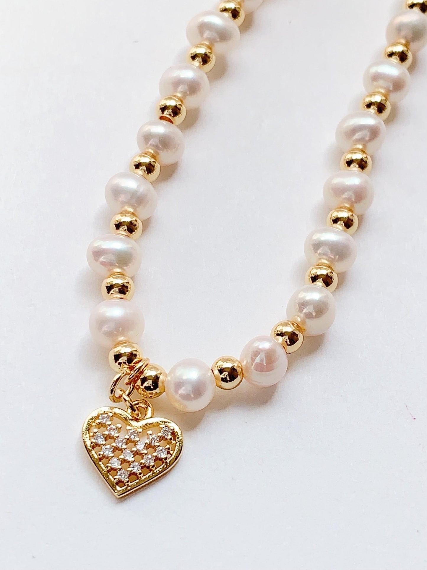 AAA Freshwater Pearl Necklace: 14K Gold Filled Heart Pendant