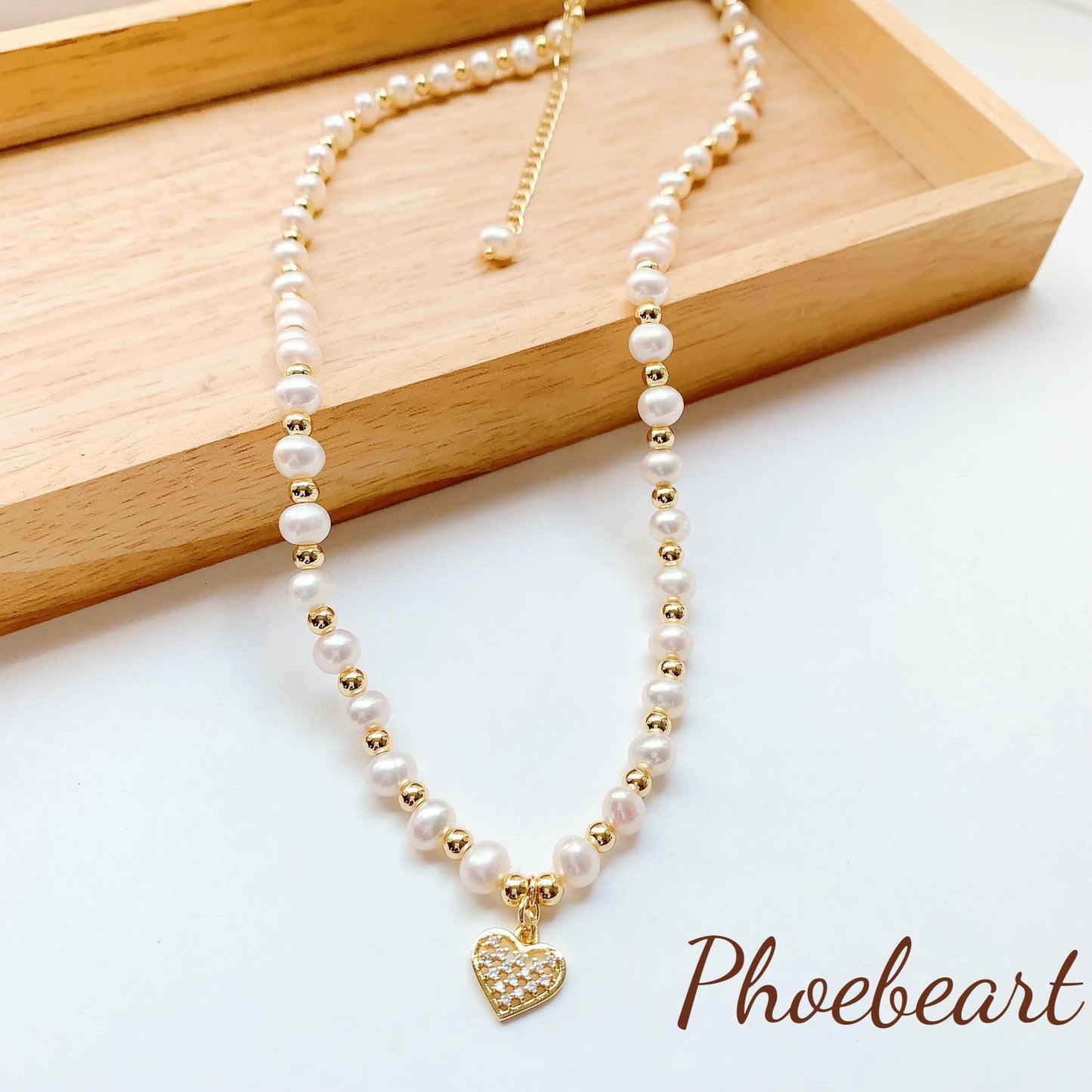 AAA Freshwater Pearl Necklace: 14K Gold Filled Heart Pendant