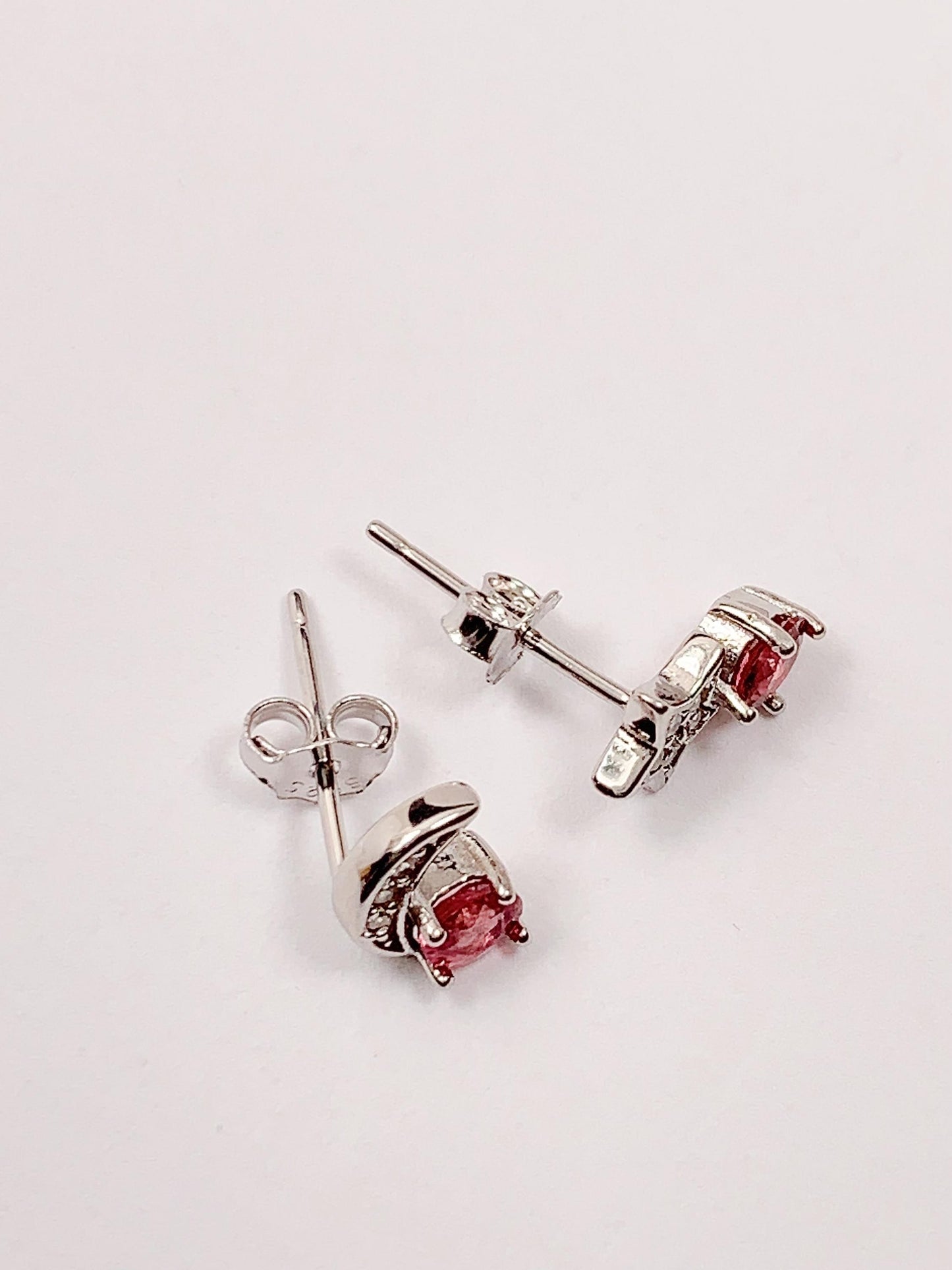 Pink Tourmaline Star Moon Earrings: Sterling Silver Studs