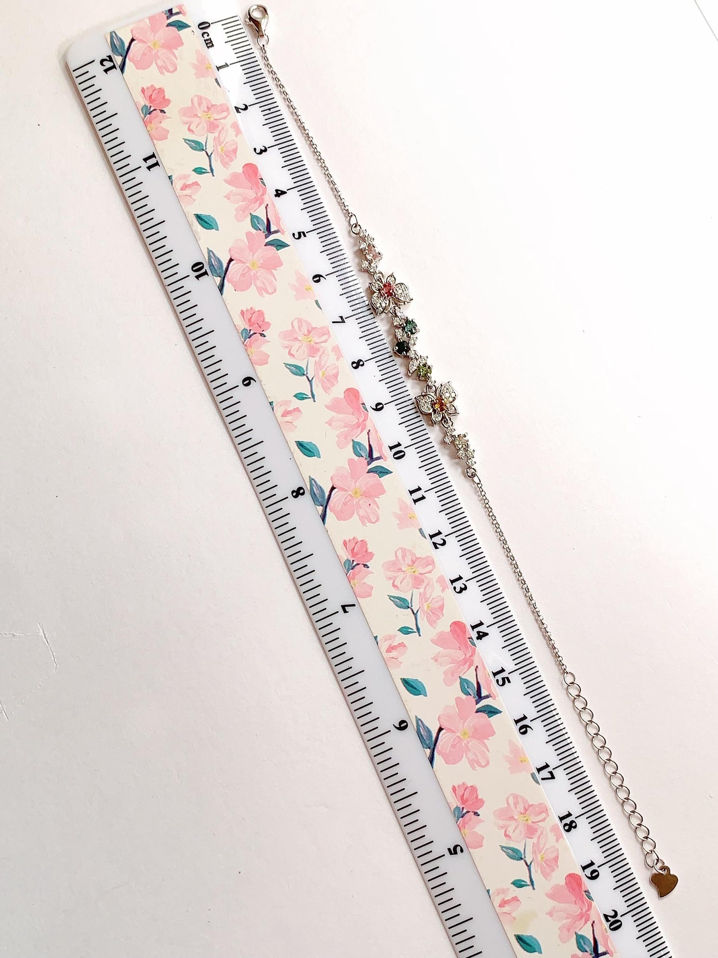 Rainbow Tourmaline Bracelet: 18k White Gold Plated Sterling Silver Butterfly