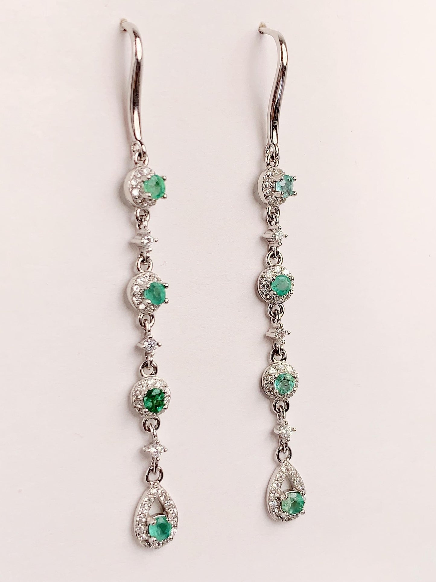 Emerald Sterling Silver Drop Earrings: 18k White Gold Plated