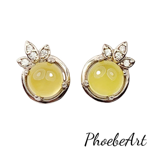 Prehnite Earrings: 18k Gold Plated Sterling Silver Leaves Studs
