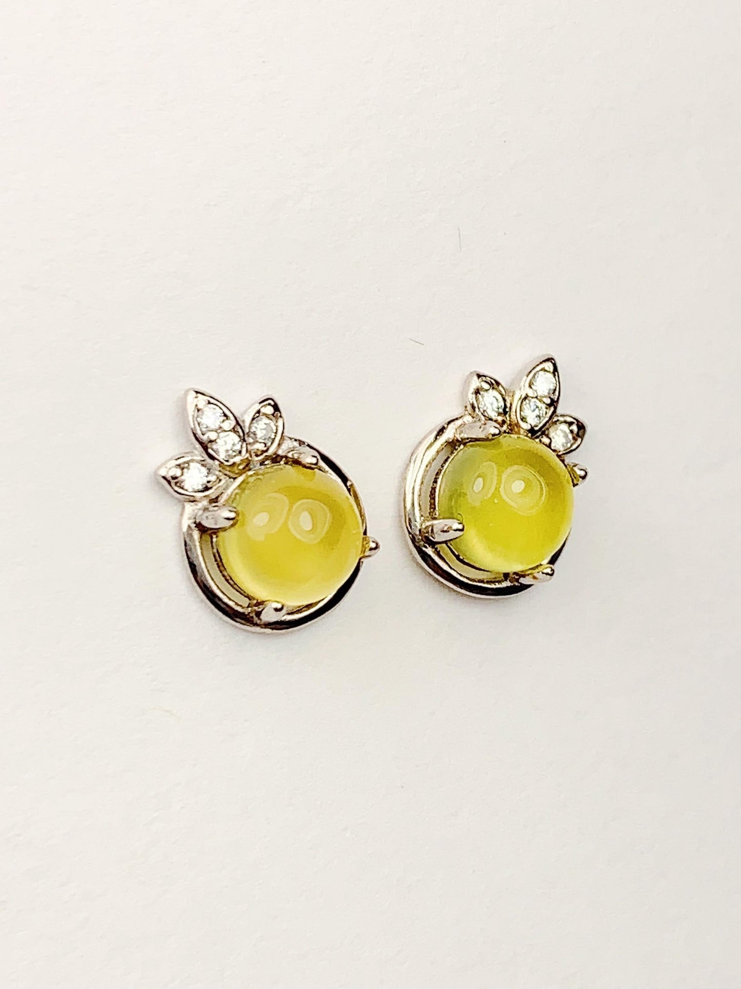 Prehnite Earrings: 18k Gold Plated Sterling Silver Leaves Studs