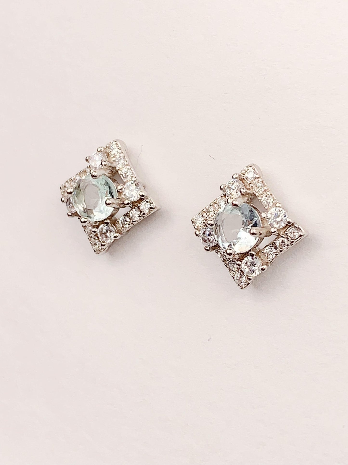 Aquamarine Sterling Silver Earrings: 18k Gold Plated Flower Studs