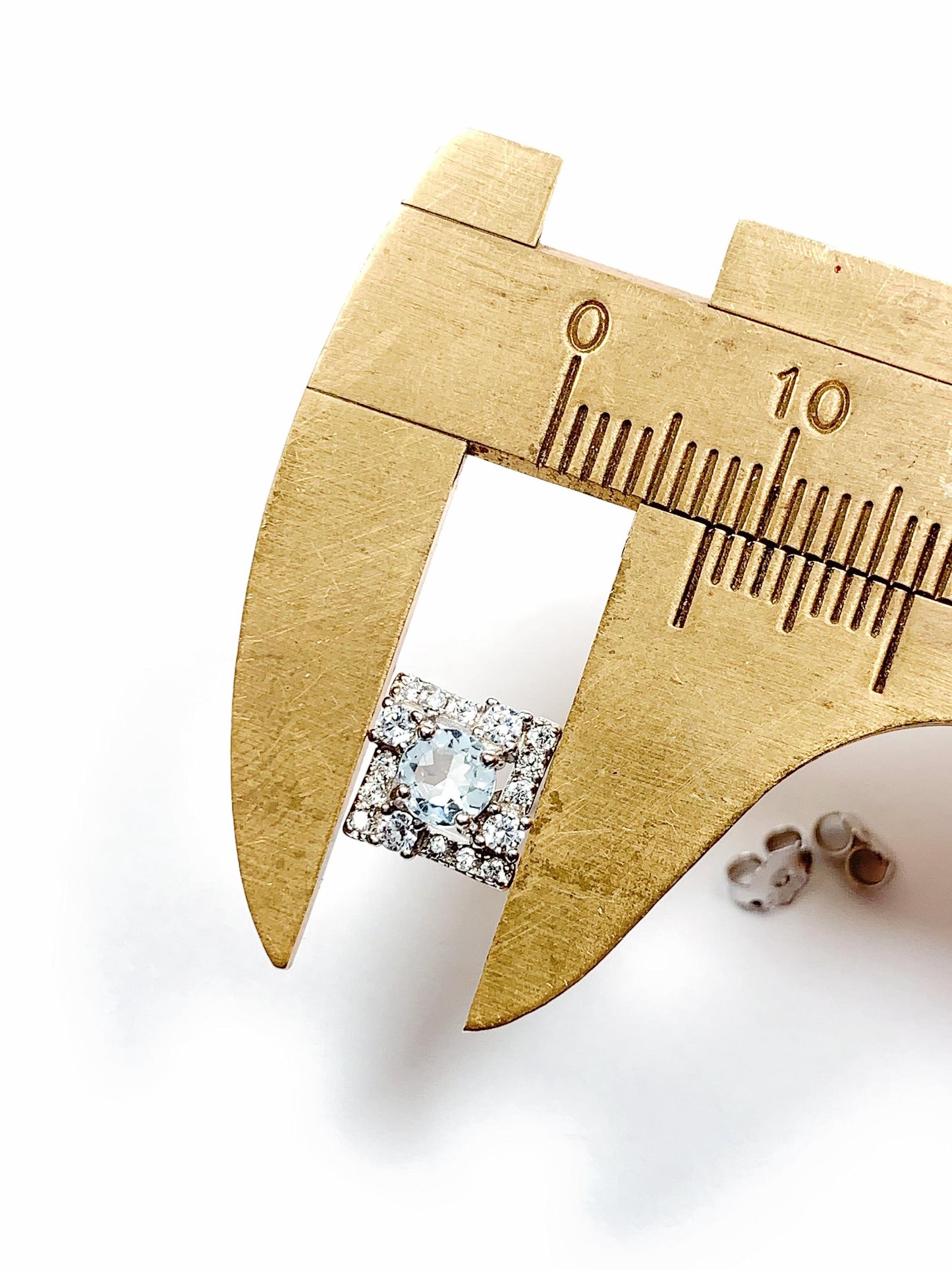 Aquamarine Sterling Silver Earrings: 18k Gold Plated Flower Studs
