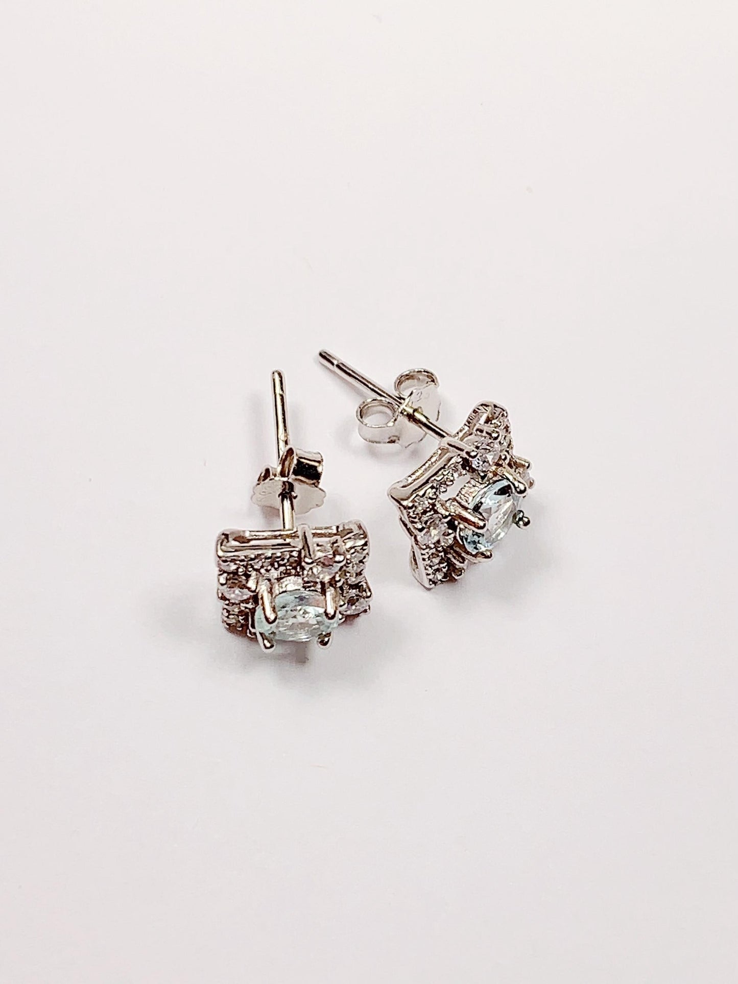 Aquamarine Sterling Silver Earrings: 18k Gold Plated Flower Studs