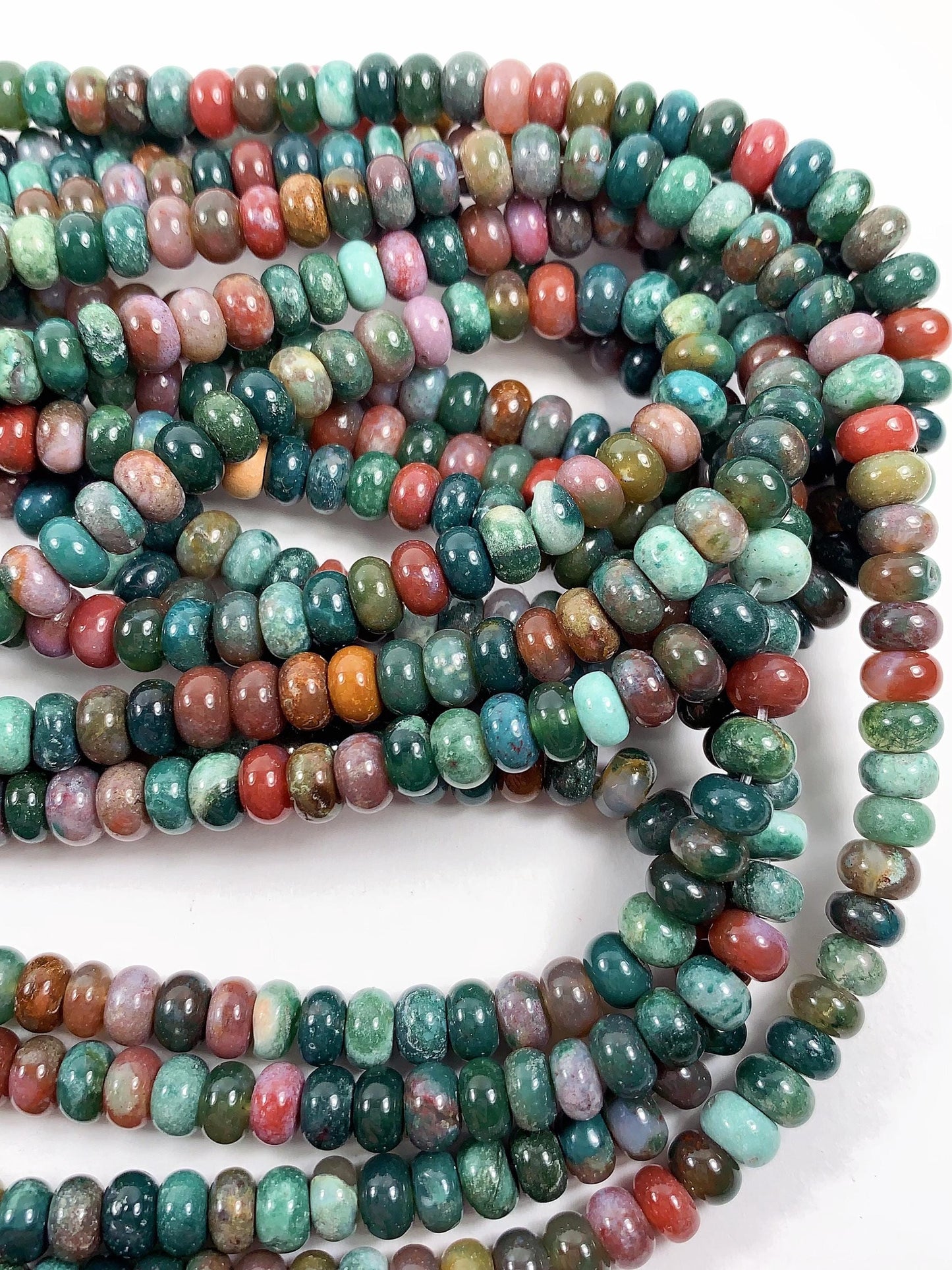 Natural India Agate Smooth Rondelle Beads: Green, Red, Yellow, Brown Strand 15" 2x4mm 4x6mm