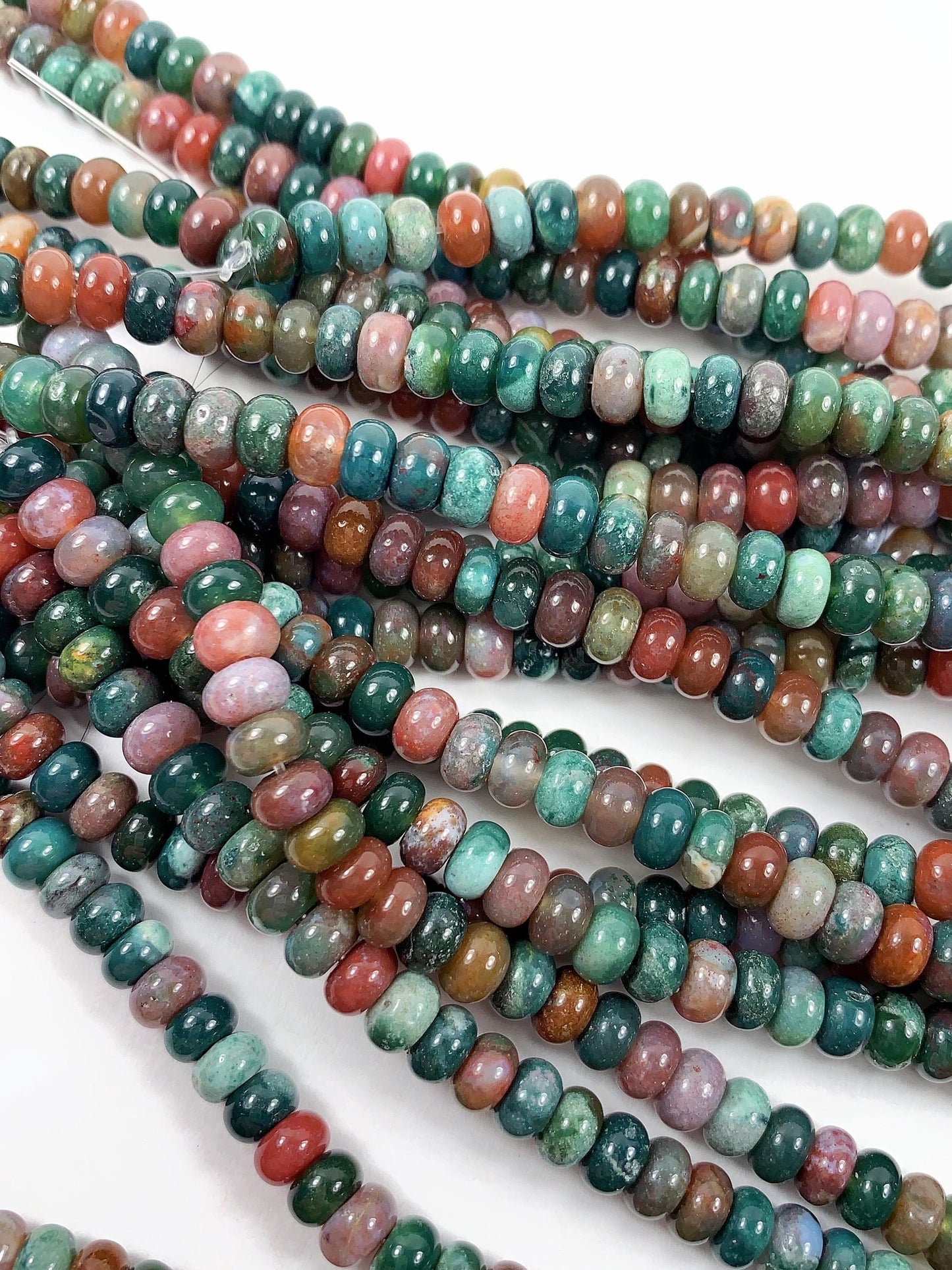 Natural India Agate Smooth Rondelle Beads: Green, Red, Yellow, Brown Strand 15" 2x4mm 4x6mm