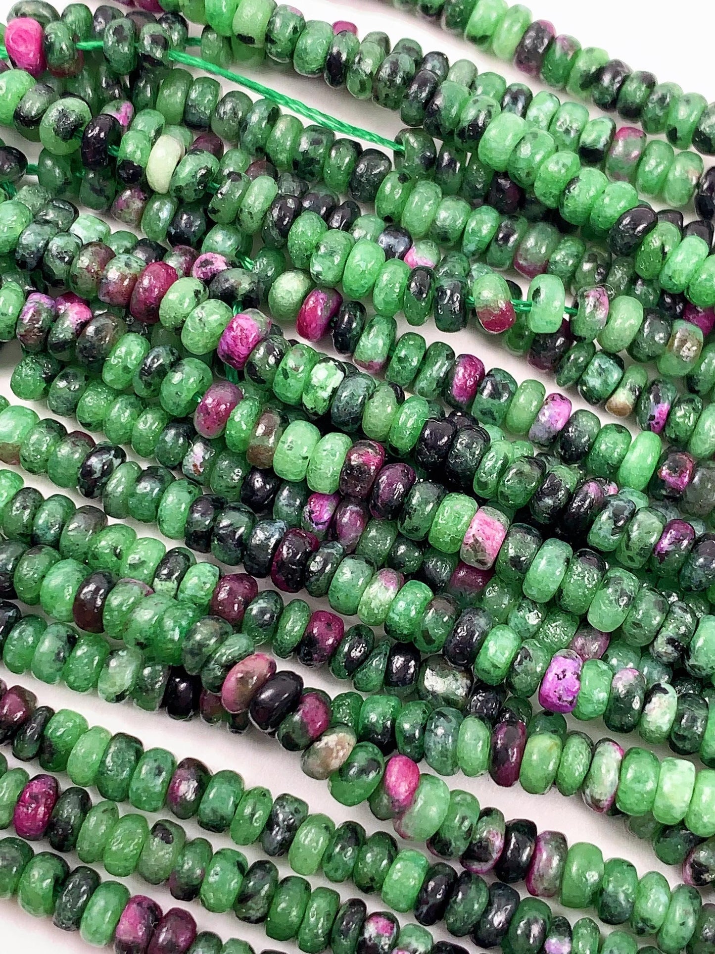 2x4mm Natural Red Ruby Green Zoisite Smooth Rondelle Beads Gemstone Strand 15.5"