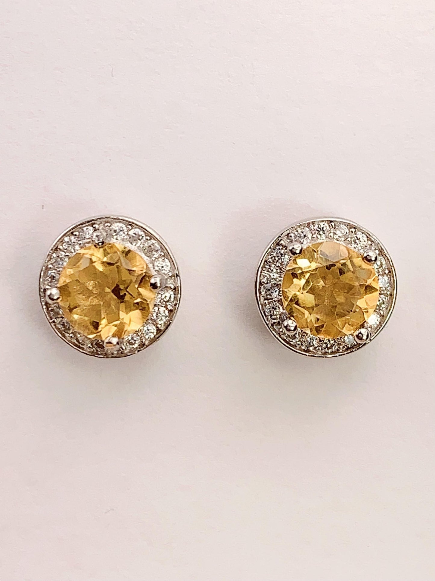 Citrine Sterling Silver Earrings: Yellow Gemstone Studs