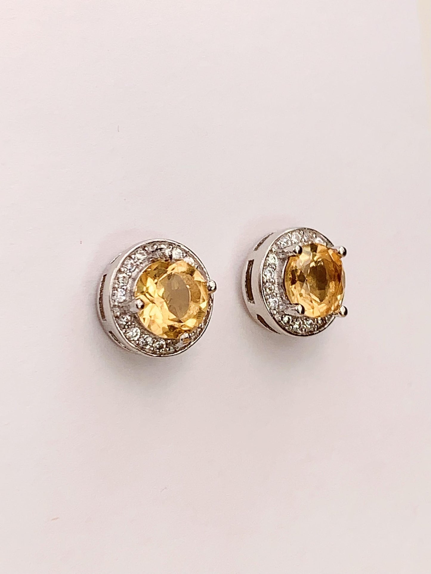 Citrine Sterling Silver Earrings: Yellow Gemstone Studs