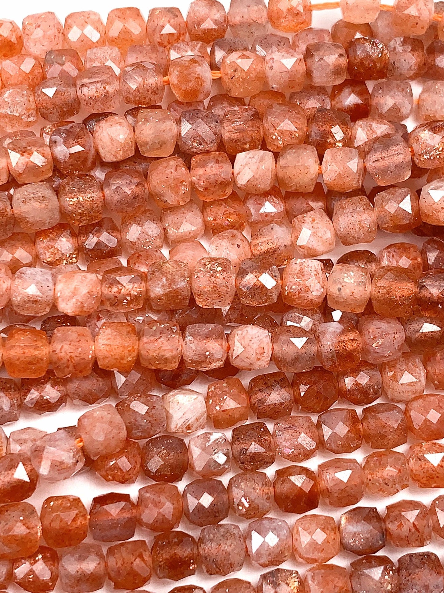 4.5mm AAA Gold Golden Orange Sunstone Faceted Cube Square Beads 15.5" Strand Gemstone