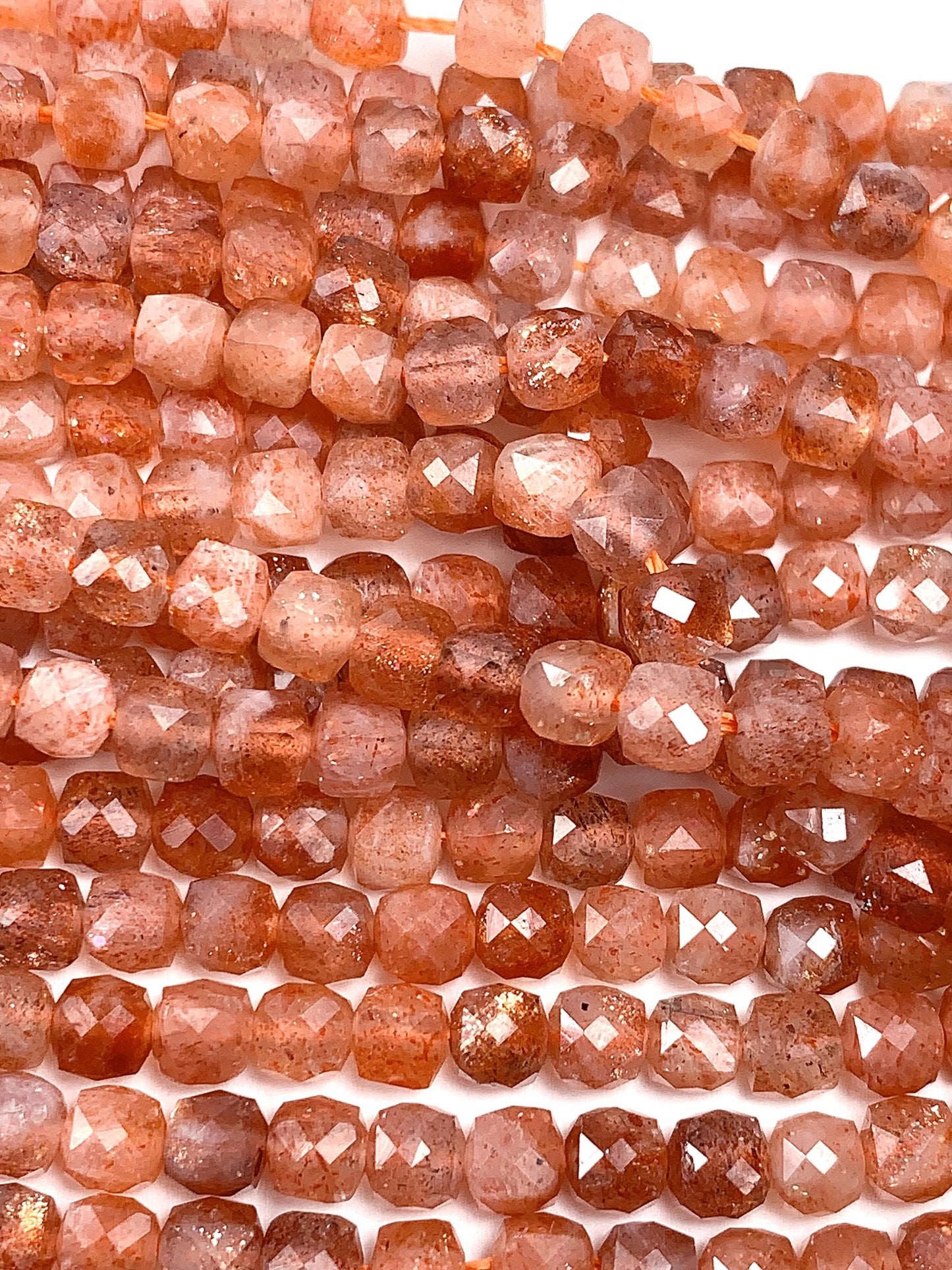 4.5mm AAA Gold Golden Orange Sunstone Faceted Cube Square Beads 15.5" Strand Gemstone
