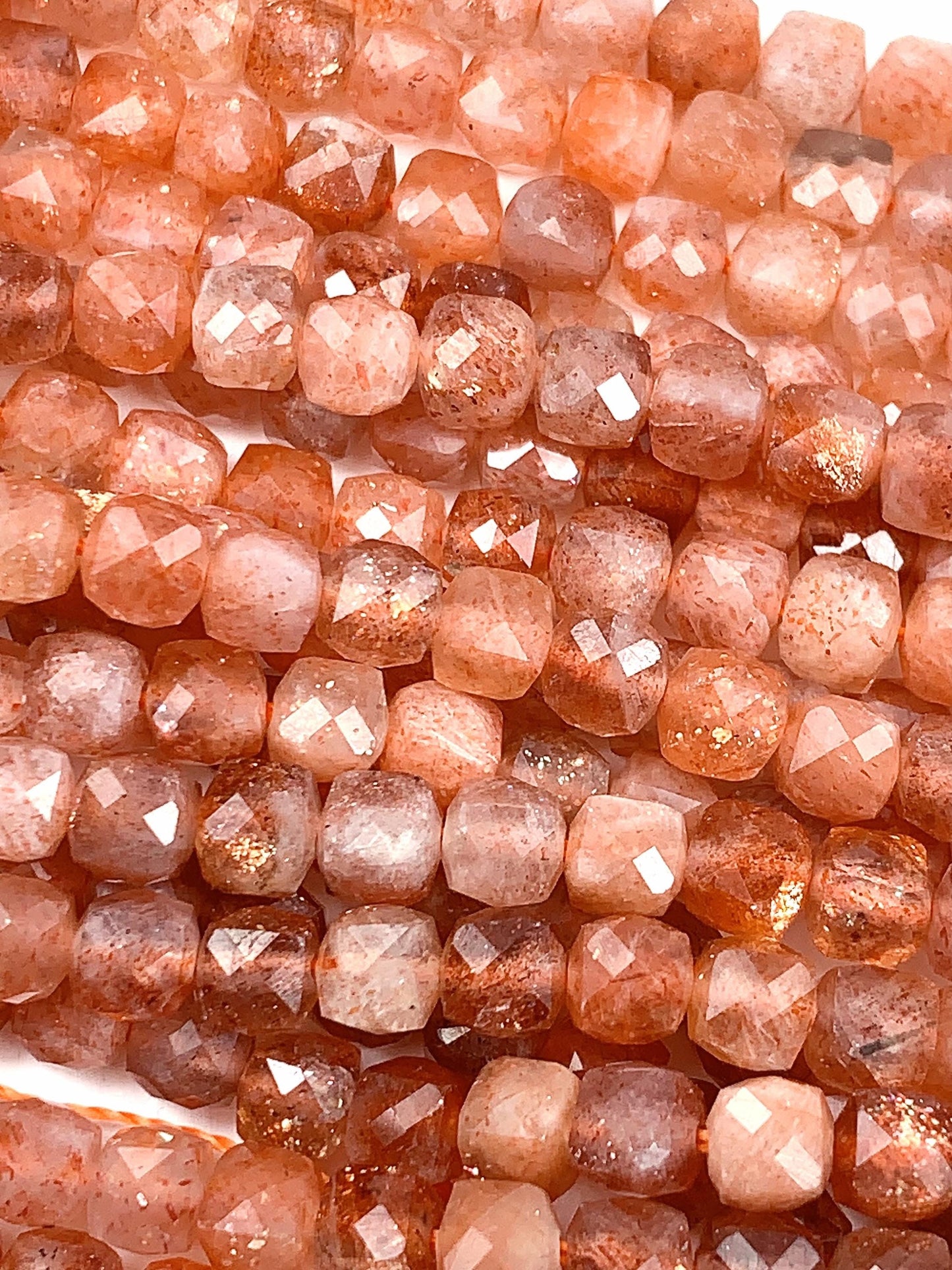 4.5mm AAA Gold Golden Orange Sunstone Faceted Cube Square Beads 15.5" Strand Gemstone