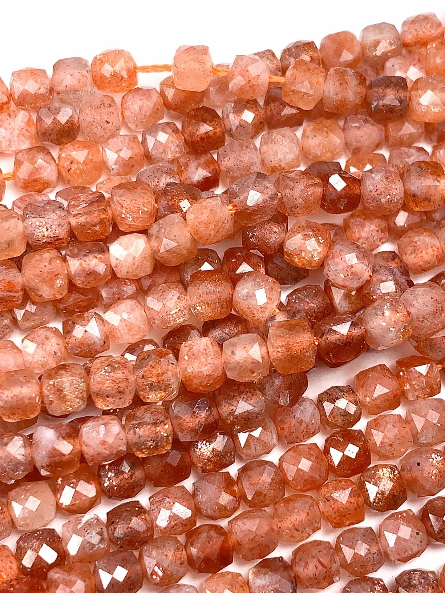4.5mm AAA Gold Golden Orange Sunstone Faceted Cube Square Beads 15.5" Strand Gemstone