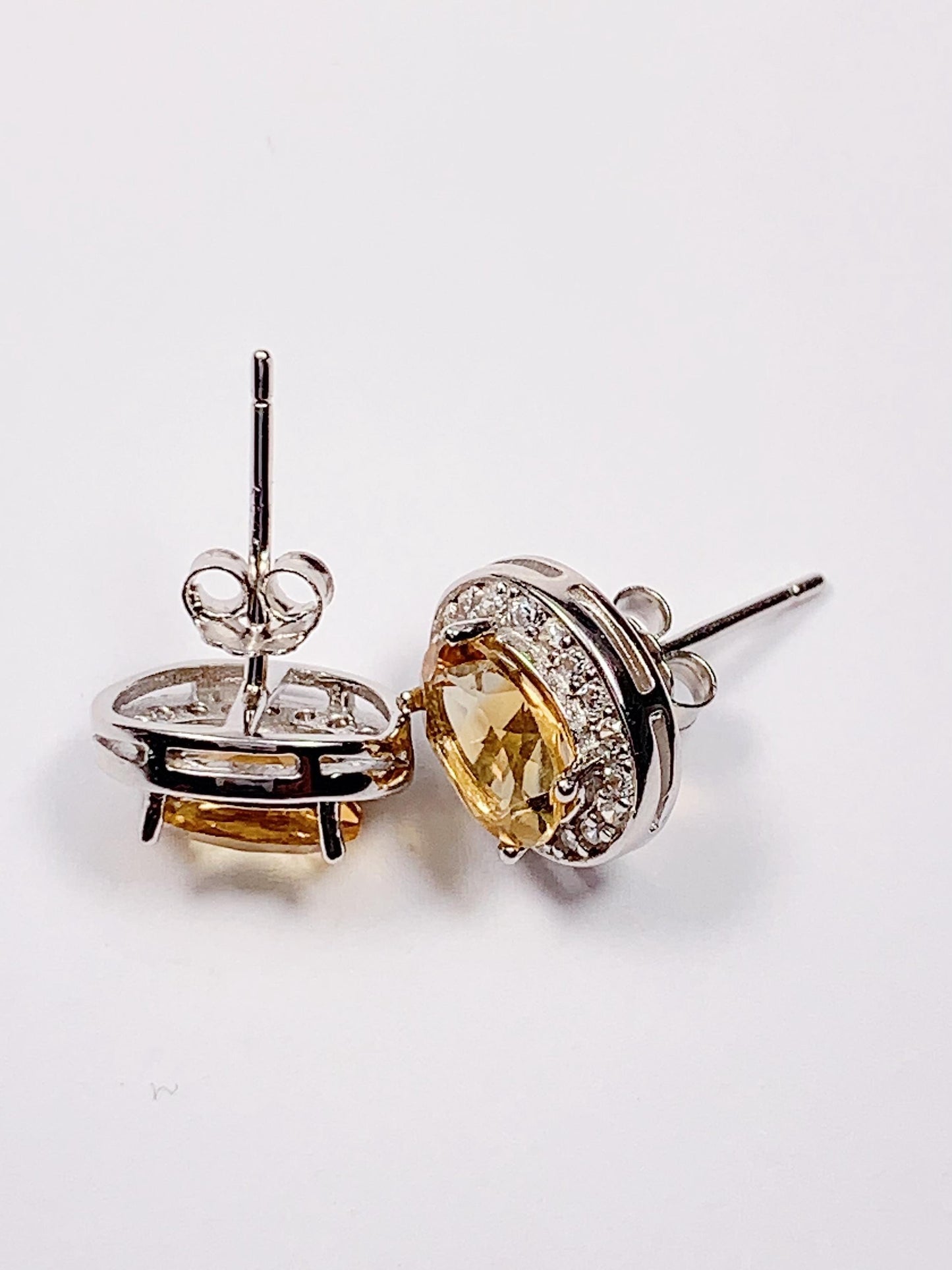 Citrine Sterling Silver Earrings: Yellow Oval Gemstone Studs