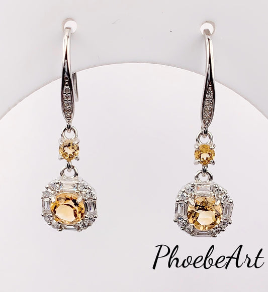 Citrine Earrings: 5mm Round, Sterling Silver, November Birthstone
