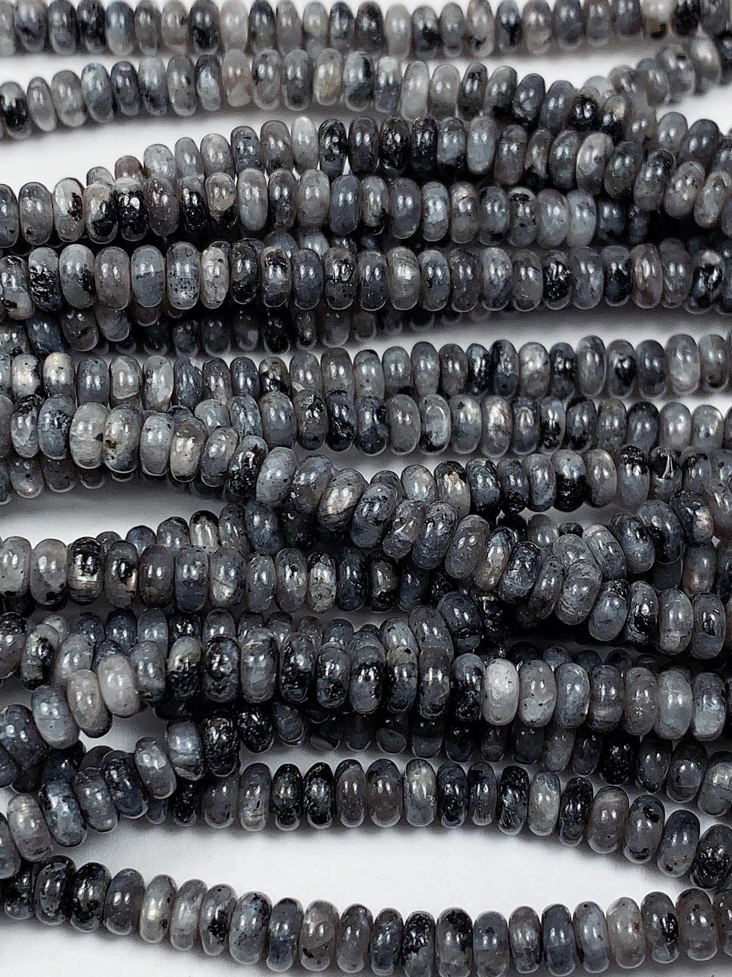 2x4mm Natural Silver Shiny Black Gray Labradorite Smooth Rondelle Beads Gemstone 15" Strand