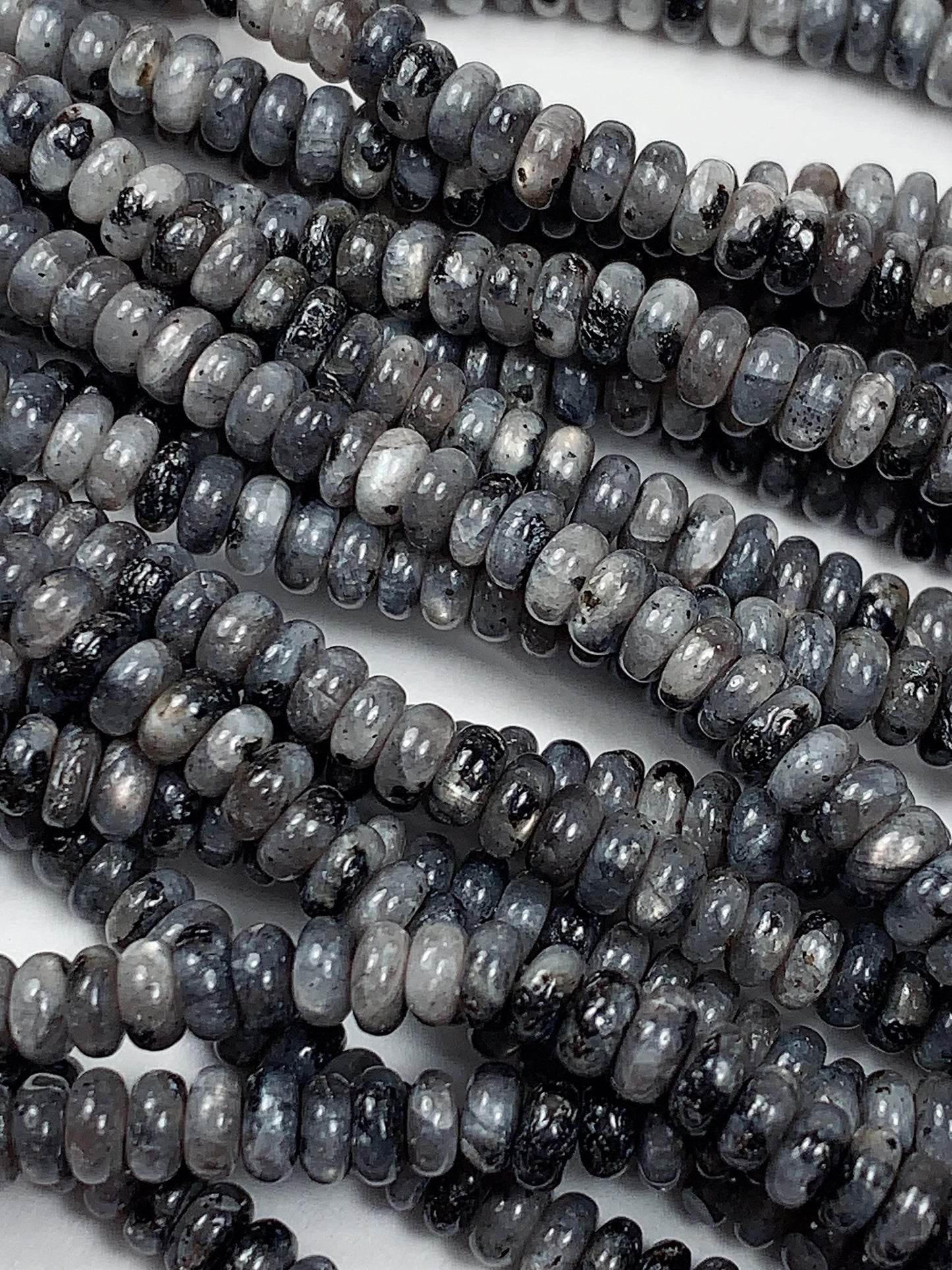 2x4mm Natural Silver Shiny Black Gray Labradorite Smooth Rondelle Beads Gemstone 15" Strand