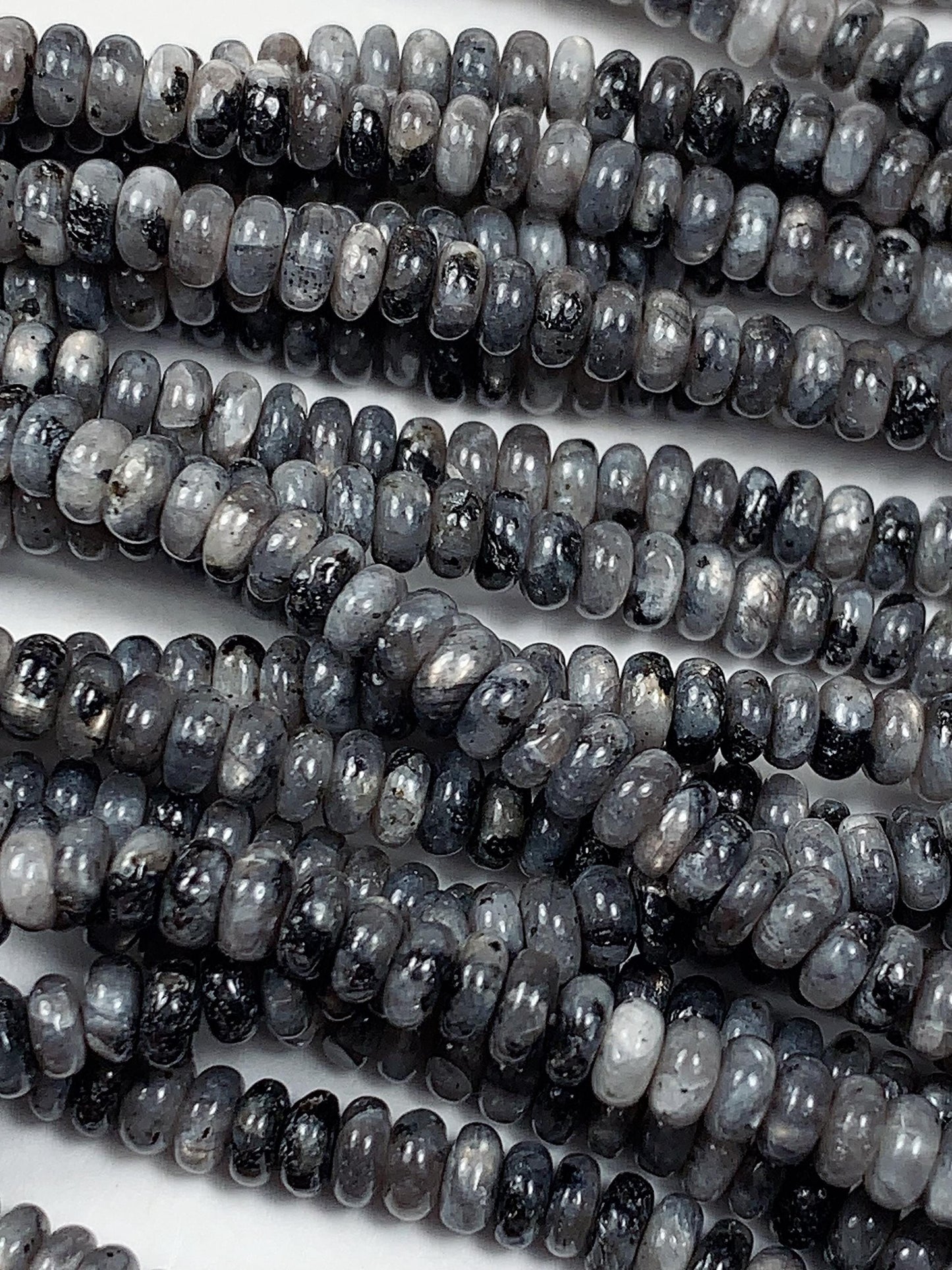 2x4mm Natural Silver Shiny Black Gray Labradorite Smooth Rondelle Beads Gemstone 15" Strand