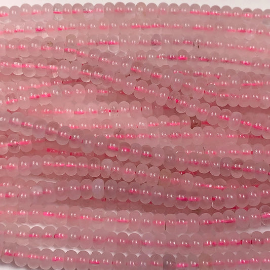 2x4mm Natural Pink Rose Quartz Smooth Rondelle Beads Gemstone Strand 15"