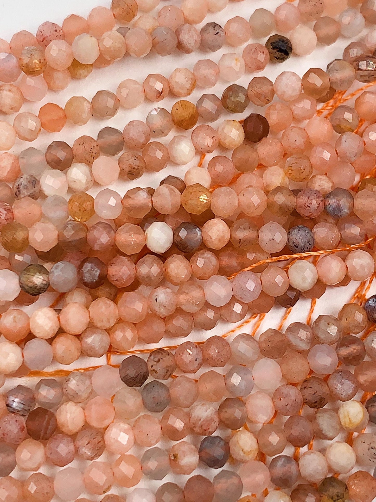 AAA Rainbow Gray Orange Moonstone Faceted Round Beads 15.5 Strand Gemstone