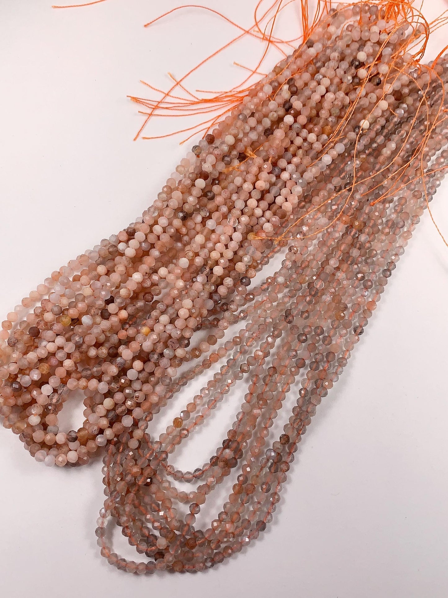 AAA Rainbow Gray Orange Moonstone Faceted Round Beads 15.5 Strand Gemstone