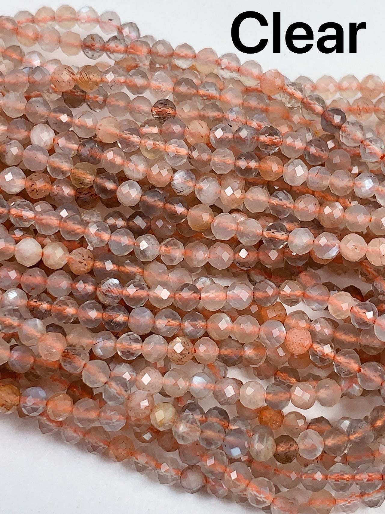 AAA Rainbow Gray Orange Moonstone Faceted Round Beads 15.5 Strand Gemstone