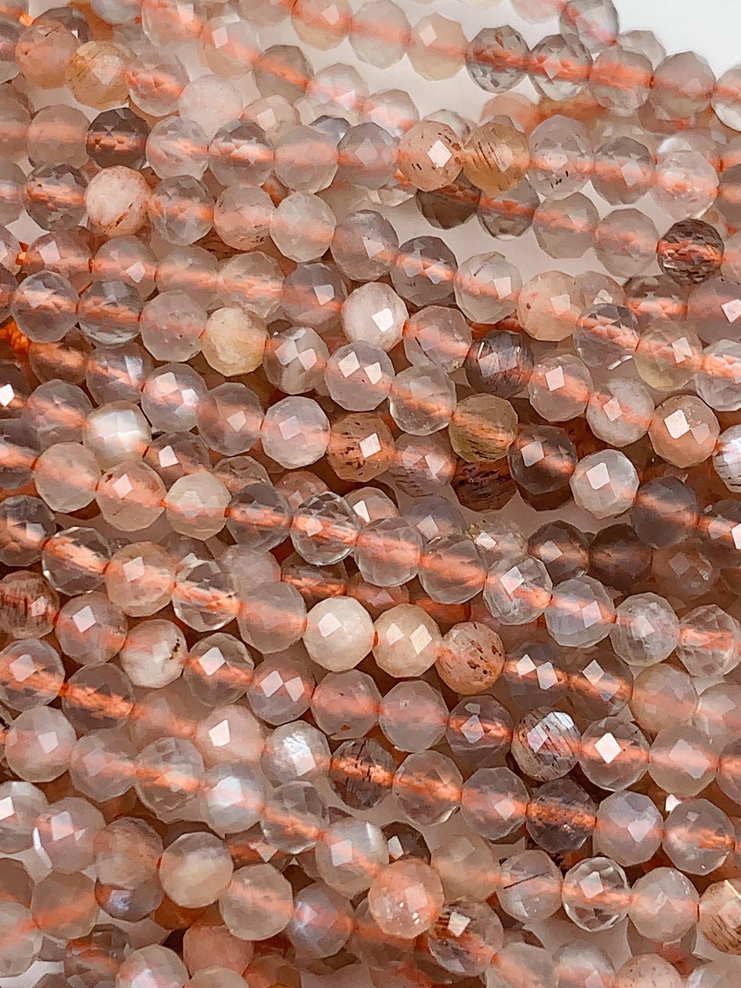 AAA Rainbow Gray Orange Moonstone Faceted Round Beads 15.5 Strand Gemstone