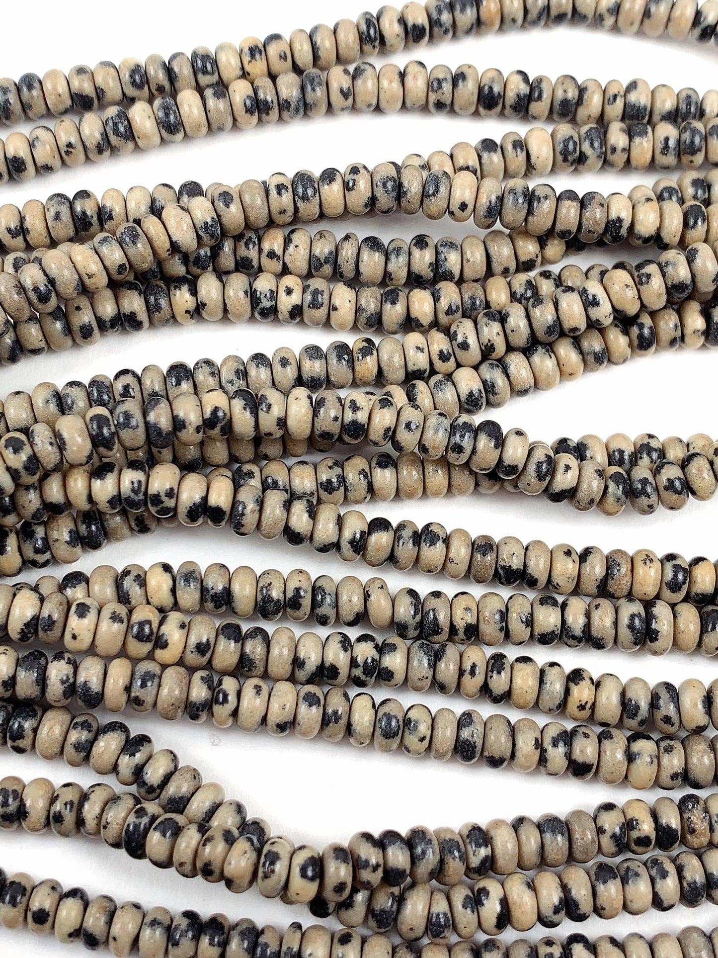 2x4mm Natural Black White Dalmatian Jasper Smooth Rondelle Beads 15" Strand