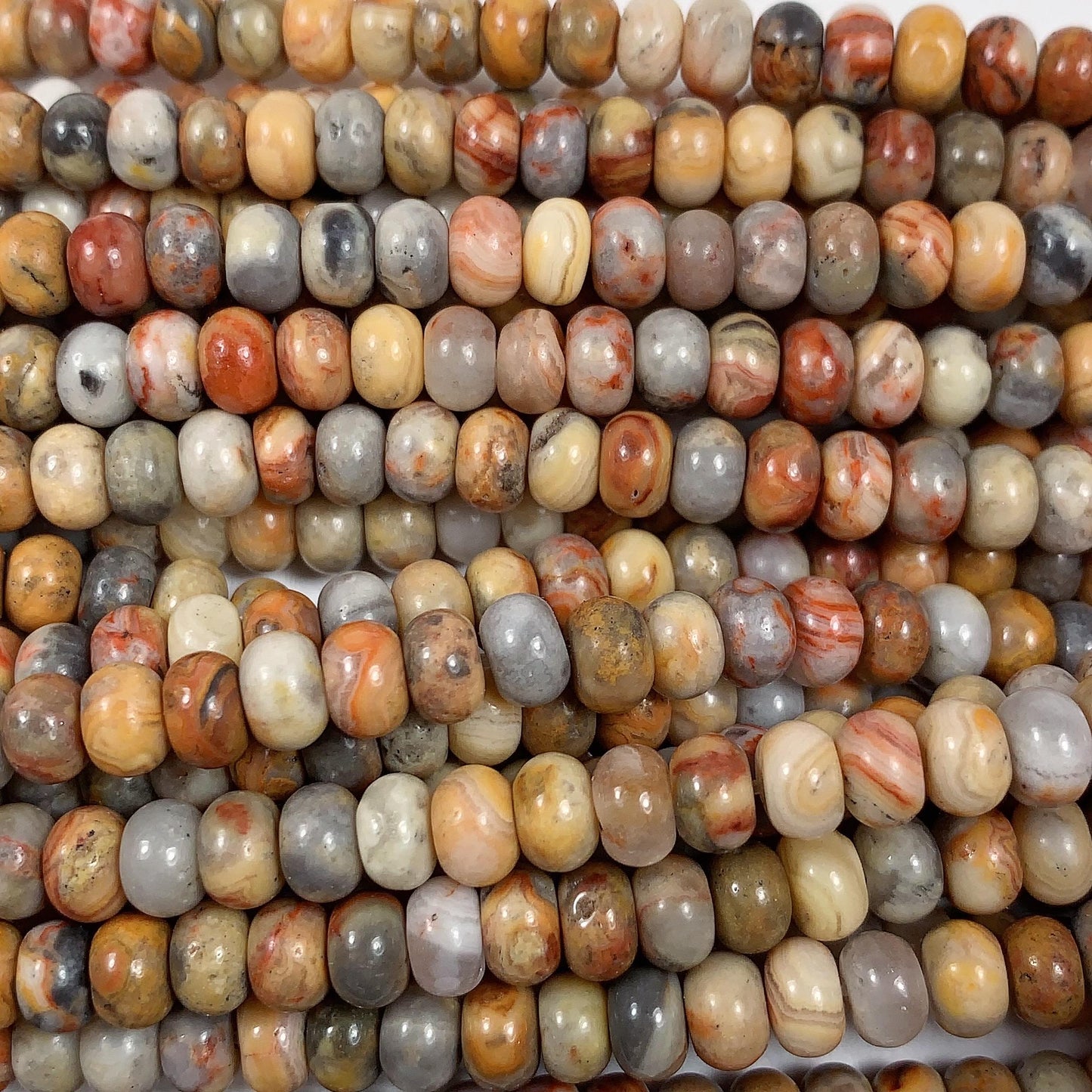 4x6mm Natural Crazy Agate Smooth Rondelle Beads: Red Yellow Brown 15" strand