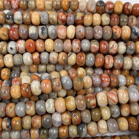 4x6mm Natural Crazy Agate Smooth Rondelle Beads: Red Yellow Brown 15" strand