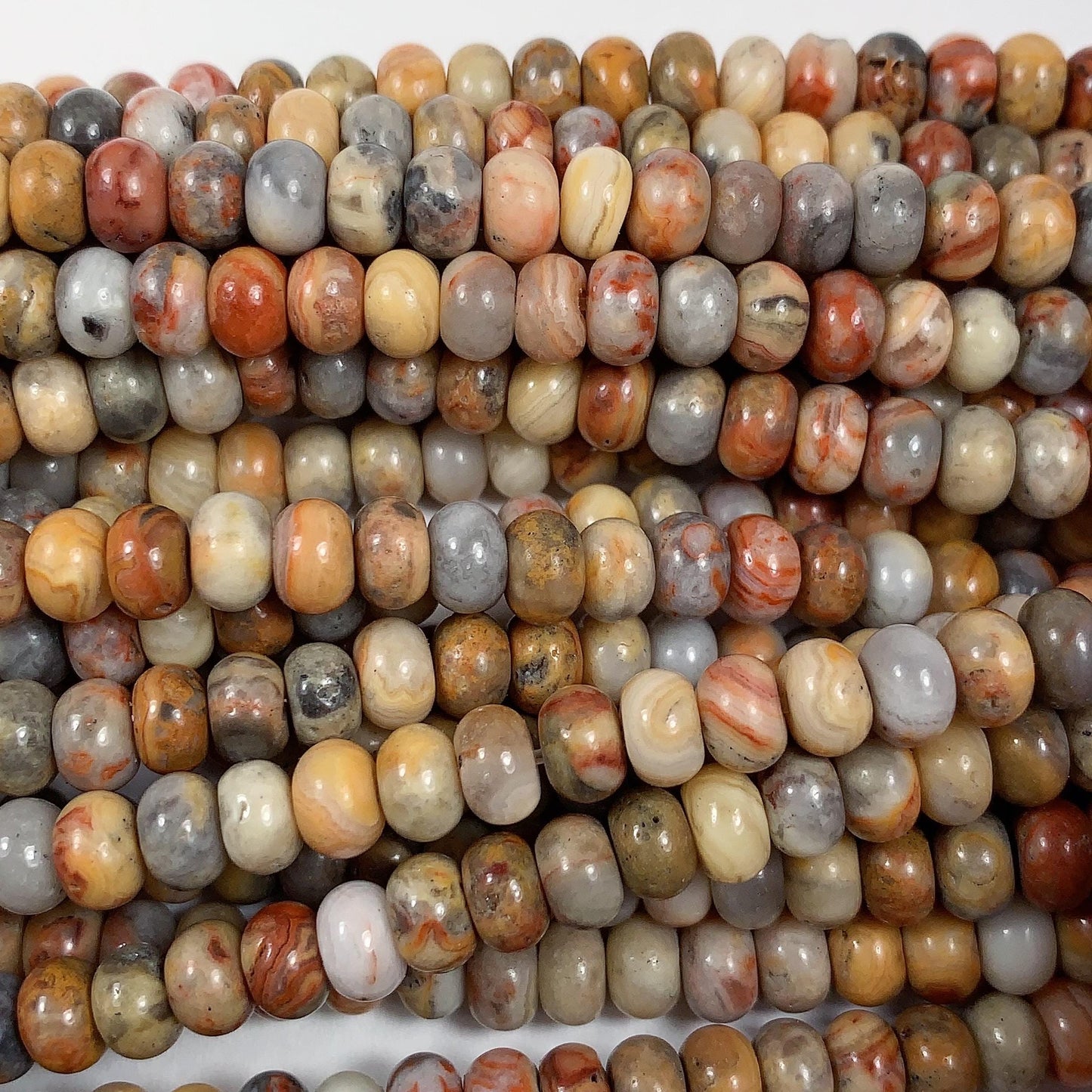 4x6mm Natural Crazy Agate Smooth Rondelle Beads: Red Yellow Brown 15" strand