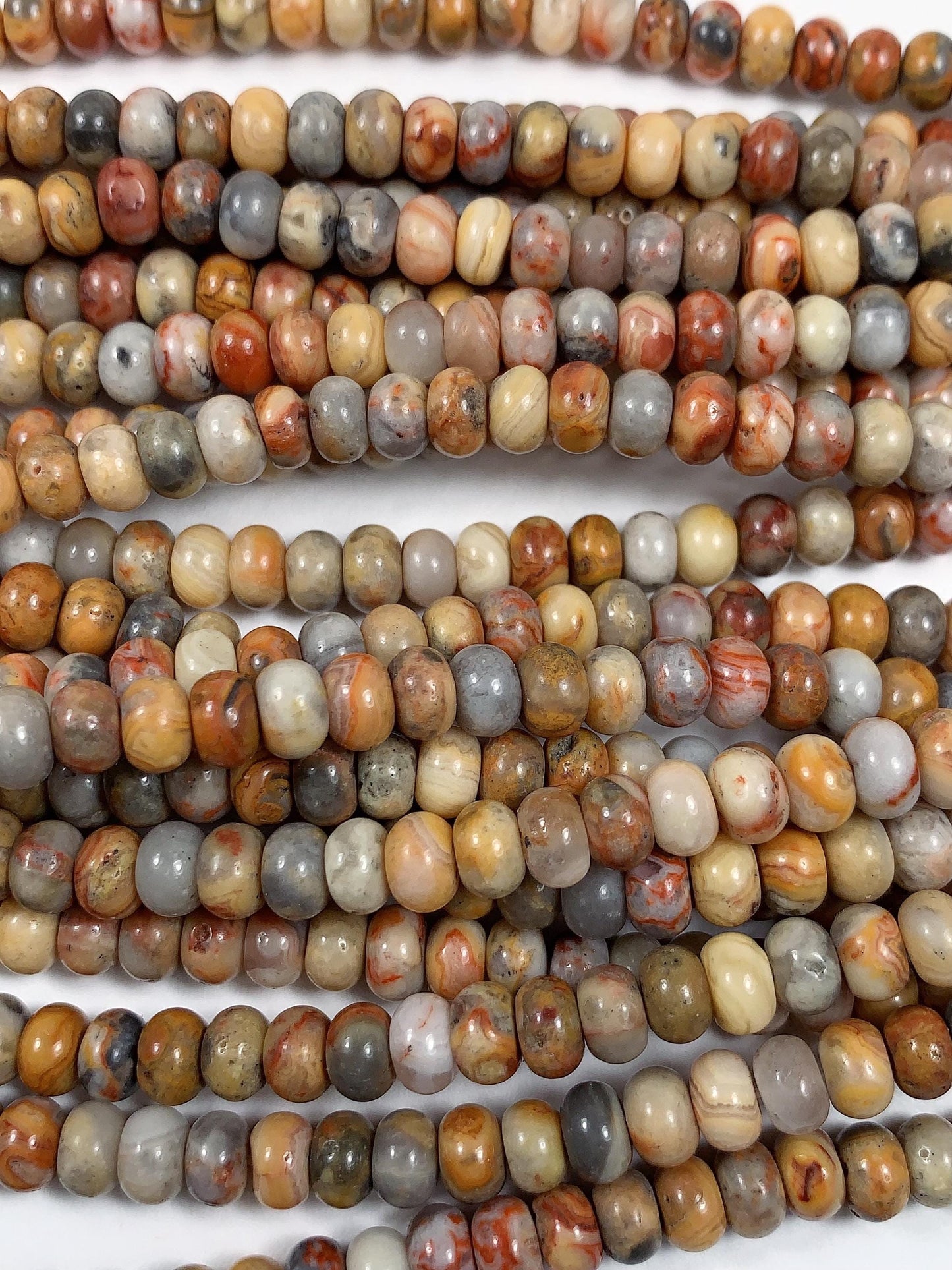 4x6mm Natural Crazy Agate Smooth Rondelle Beads: Red Yellow Brown 15" strand