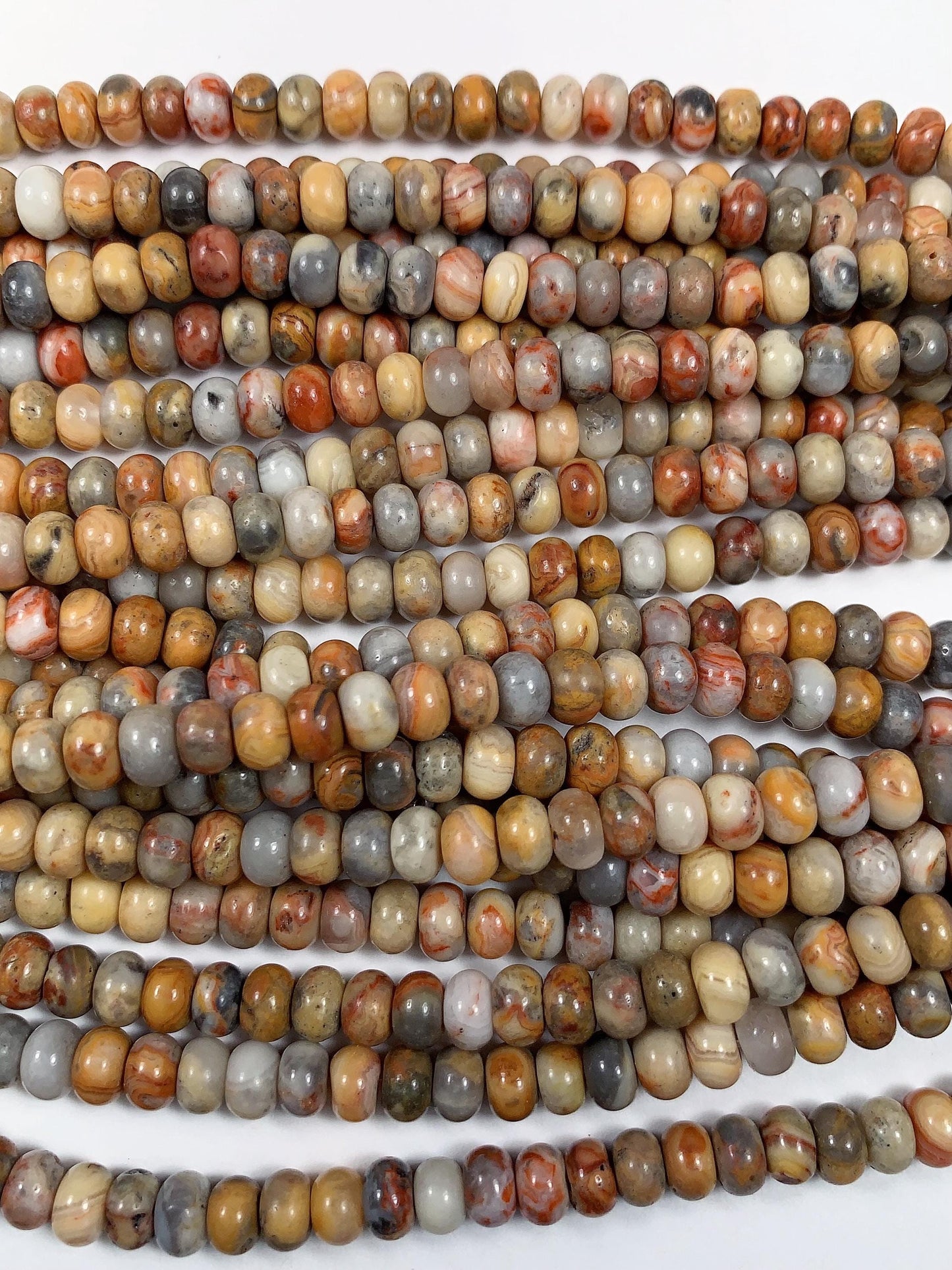 4x6mm Natural Crazy Agate Smooth Rondelle Beads: Red Yellow Brown 15" strand