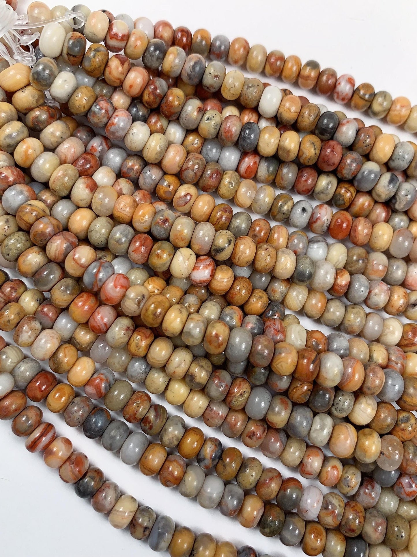 4x6mm Natural Crazy Agate Smooth Rondelle Beads: Red Yellow Brown 15" strand