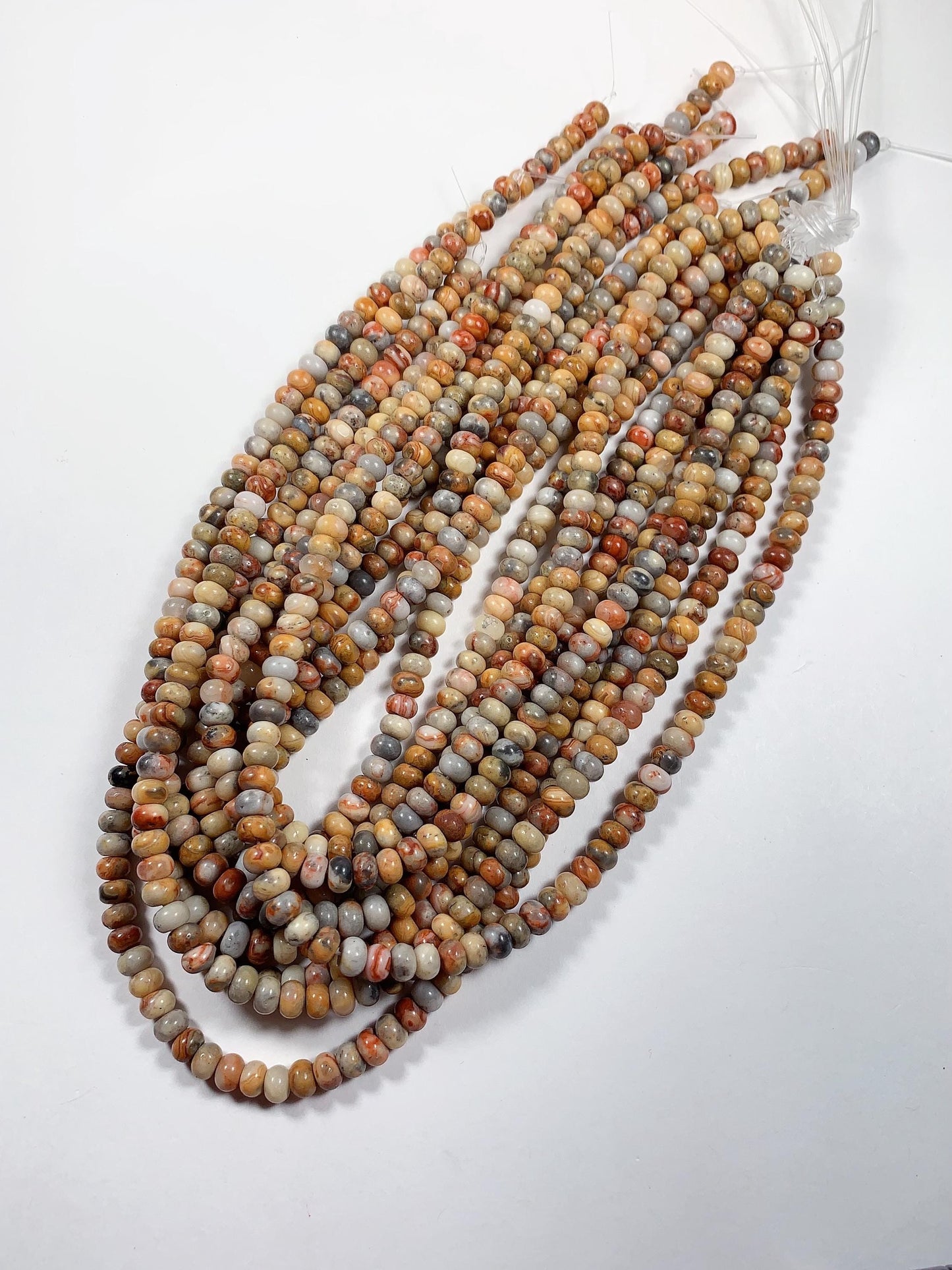 4x6mm Natural Crazy Agate Smooth Rondelle Beads: Red Yellow Brown 15" strand