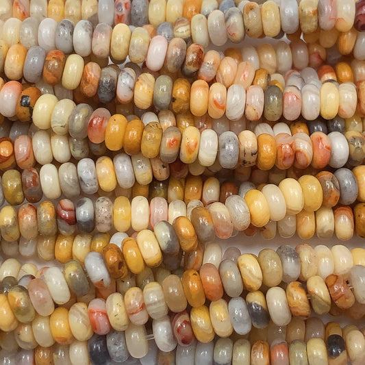 2x4mm Good quality Genuine Natural Yellow Brown Crazy Agate Smooth Rondelle Beads 15.5" Strand