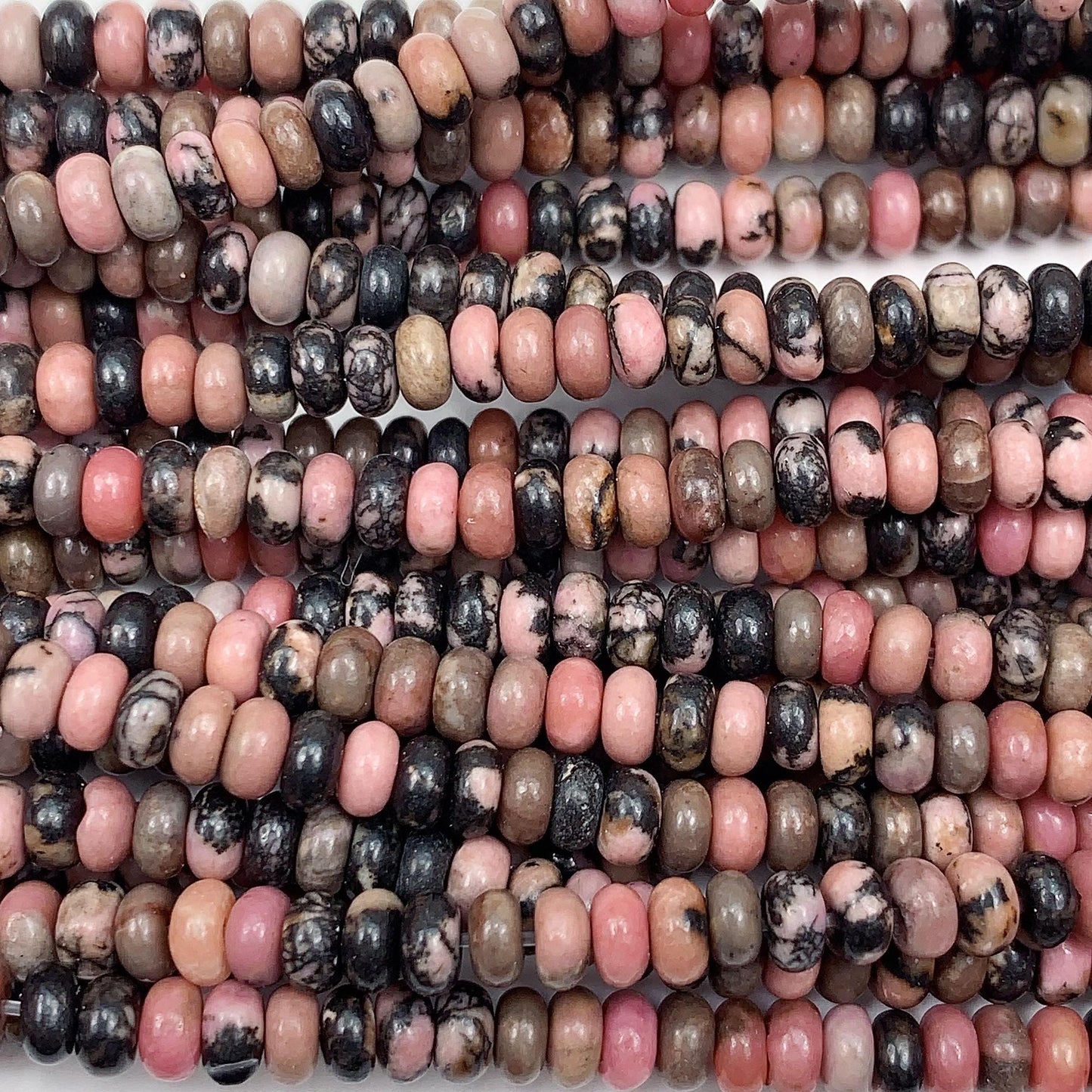 2x4mm Good Quality Natural Pink Black Rhodonite Smooth Rondelle Beads 15" Strand