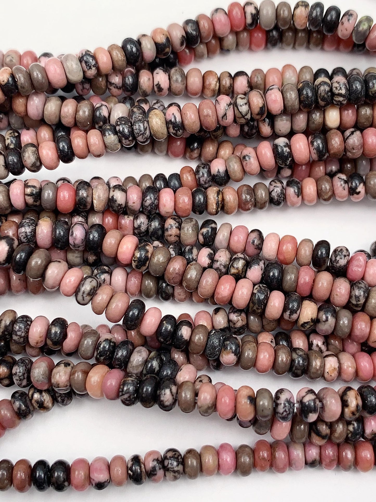 2x4mm Good Quality Natural Pink Black Rhodonite Smooth Rondelle Beads 15" Strand