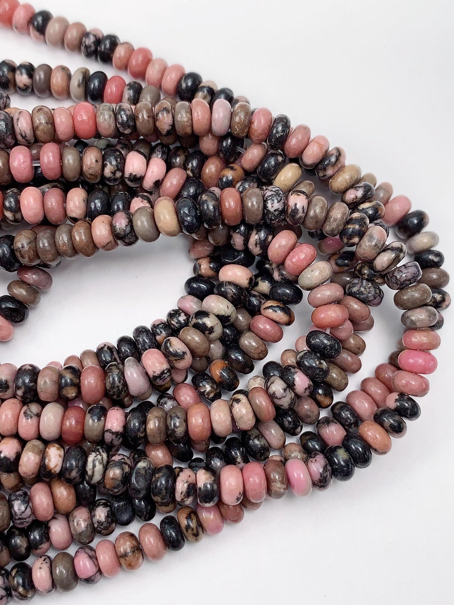 2x4mm Good Quality Natural Pink Black Rhodonite Smooth Rondelle Beads 15" Strand