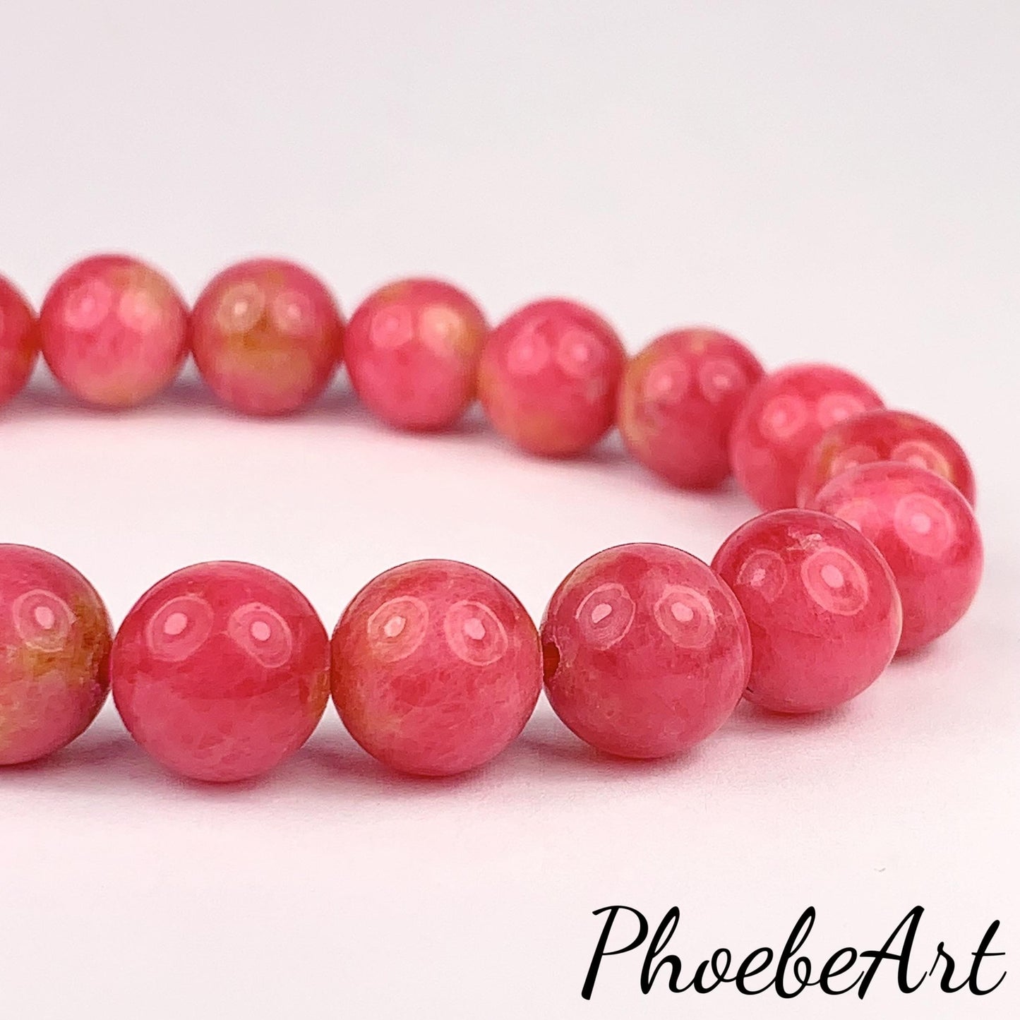 Natural Pink Rhodonite Bracelet: Golden Smooth Round Gemstone (9mm)