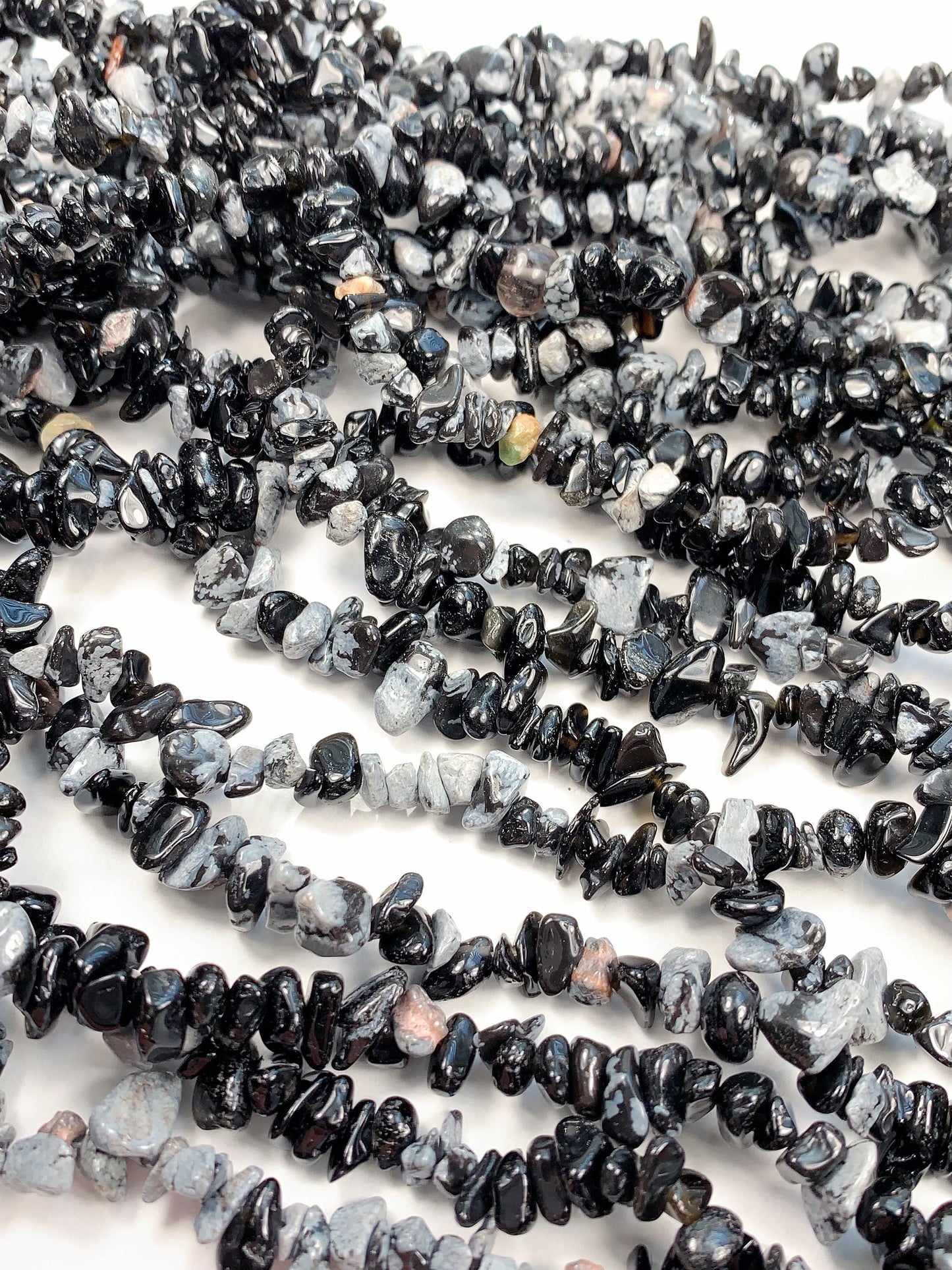 Snowflake Obsidian Chip Beads: Black & White Gemstone Nuggets, 32" Strand