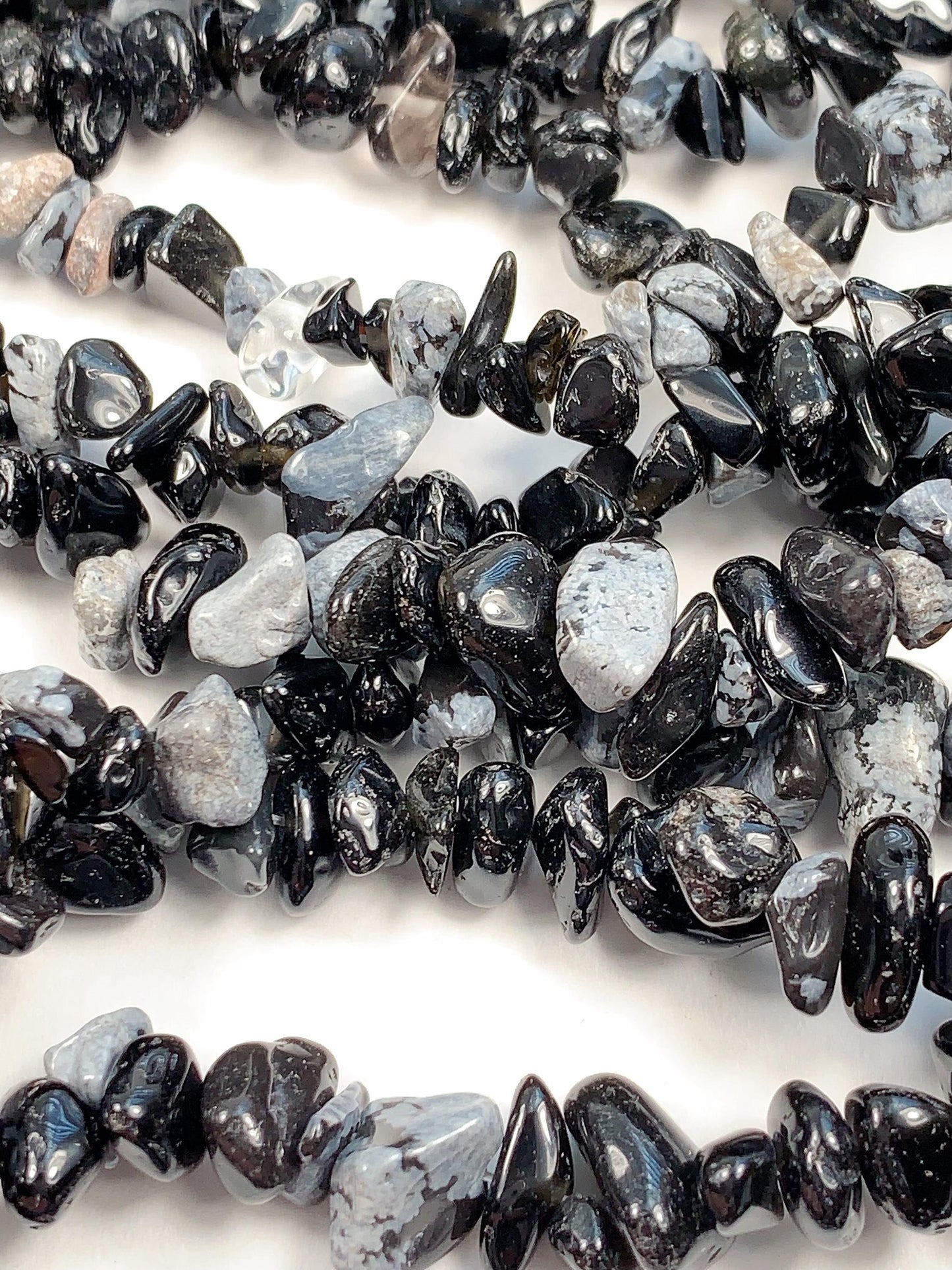 Snowflake Obsidian Chip Beads: Black & White Gemstone Nuggets, 32" Strand