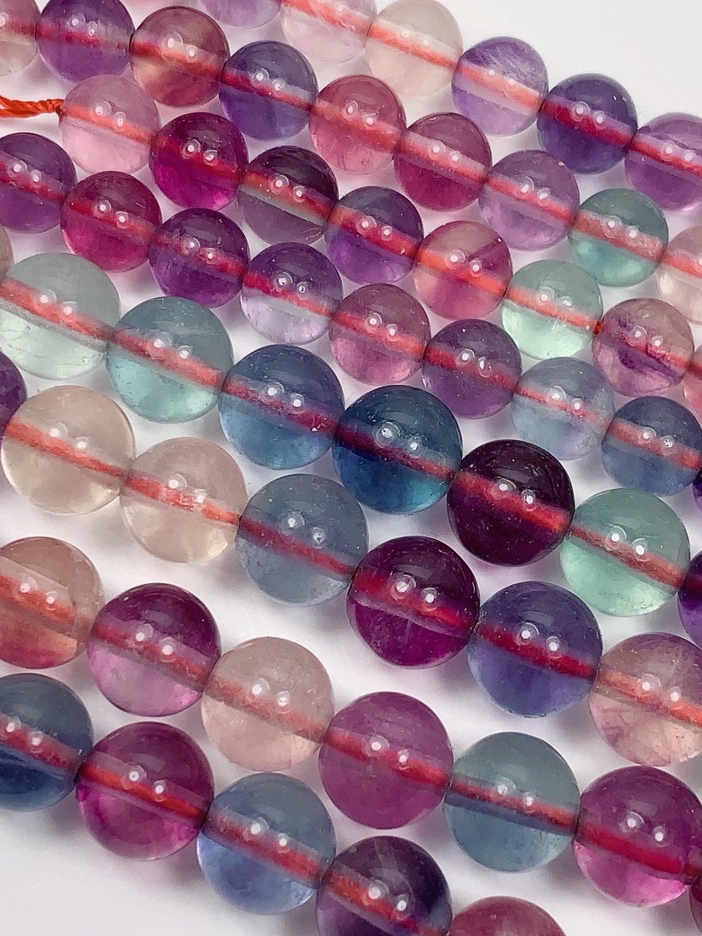 Natural Fluorite Beads: Purple, Green, Clear Smooth Rounds - 15.5" Strand