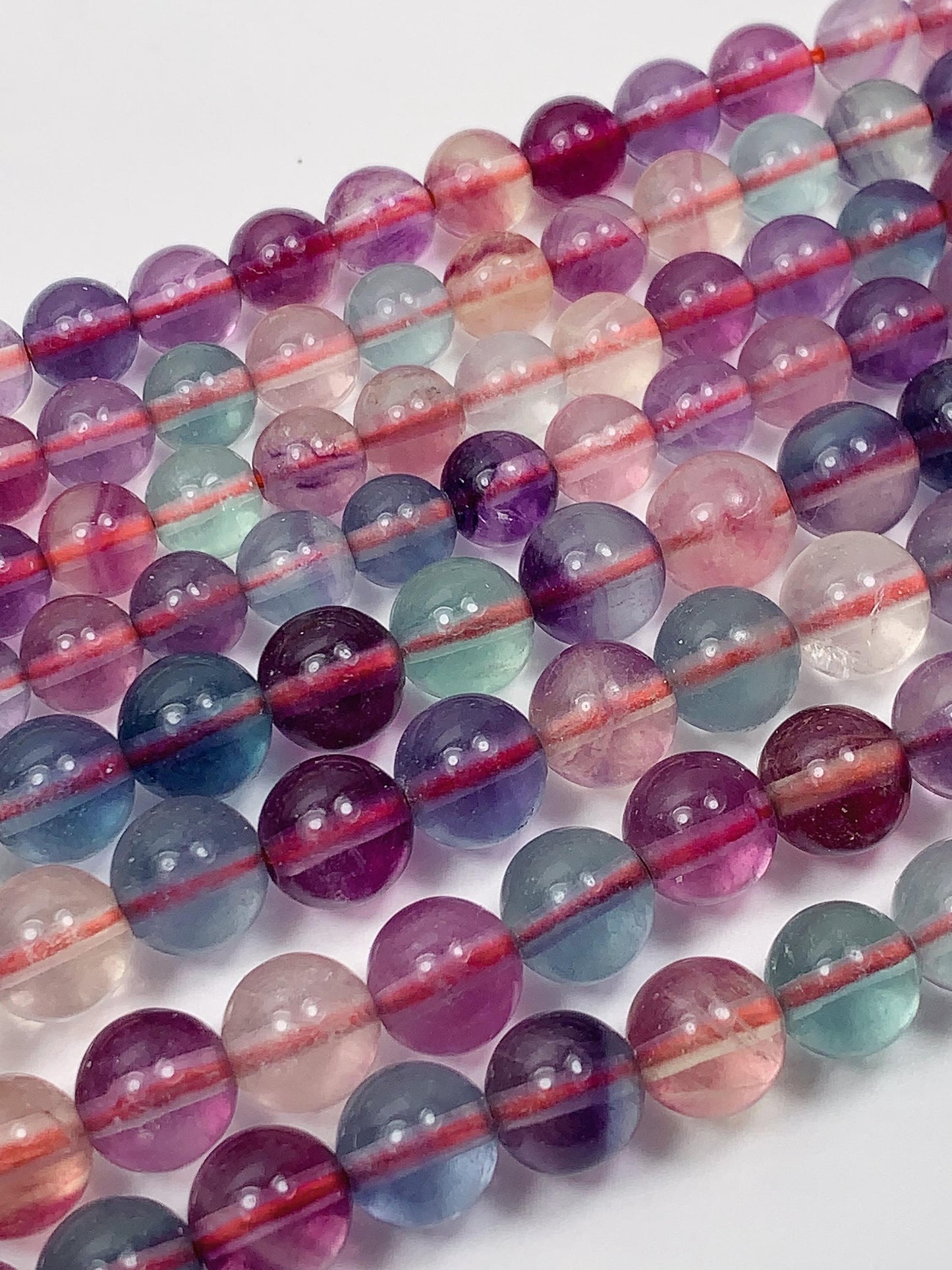 Natural Fluorite Beads: Purple, Green, Clear Smooth Rounds - 15.5" Strand