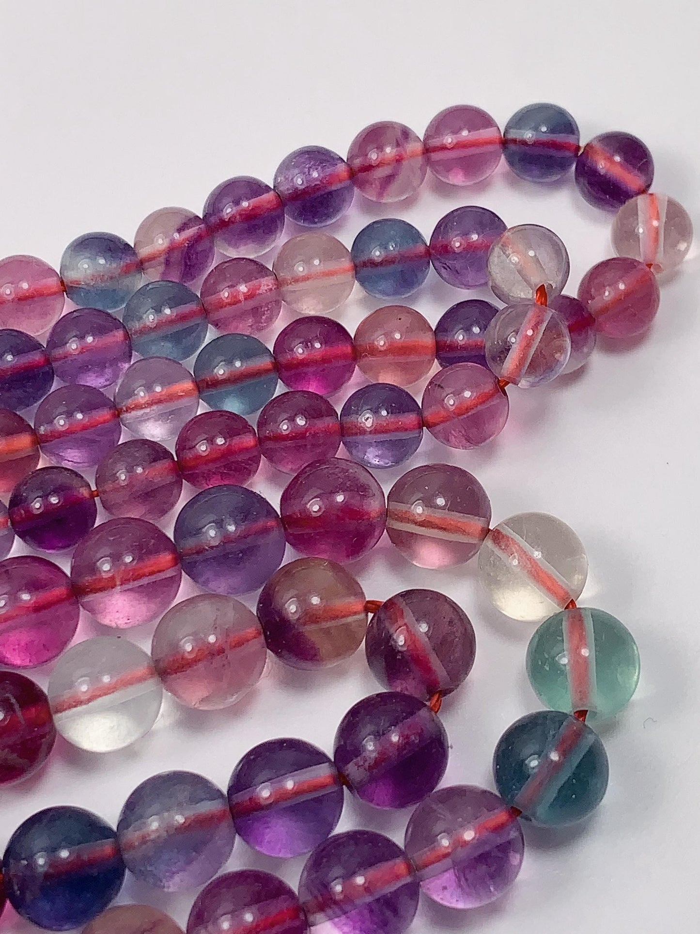 Natural Fluorite Beads: Purple, Green, Clear Smooth Rounds - 15.5" Strand